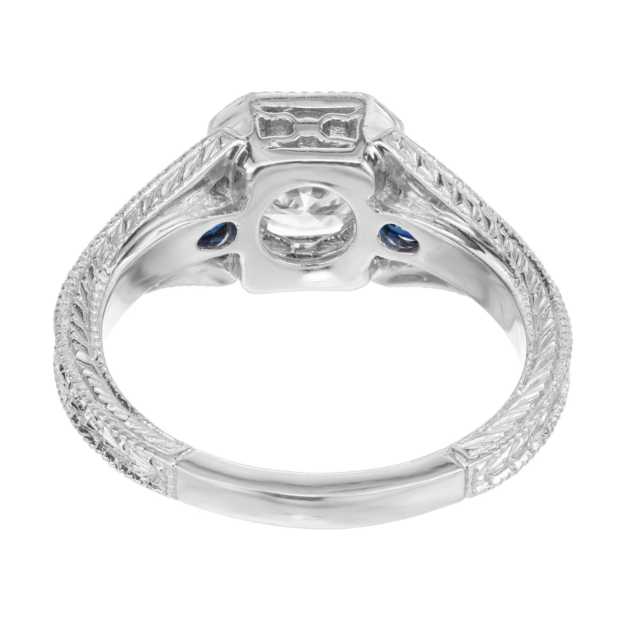 Peter Suchy GIA Transitional Cut Diamond Sapphire Platinum Engagement Ring  For Sale 1
