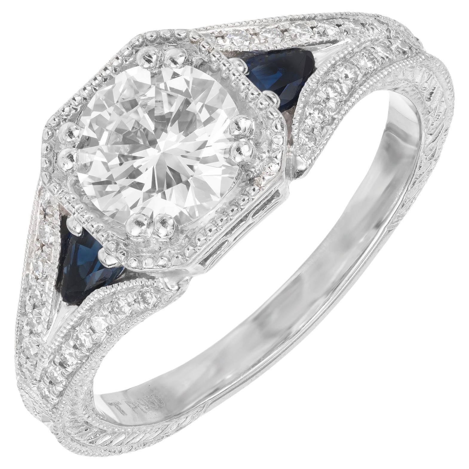 Peter Suchy GIA Transitional Cut Diamond Sapphire Platinum Engagement Ring  For Sale