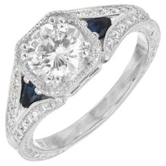 Peter Suchy GIA Transitional Cut Diamond Sapphire Platinum Engagement Ring 