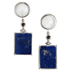 Peter Suchy Lace Agate Black Onyx Lapis Gold Dangle Earrings