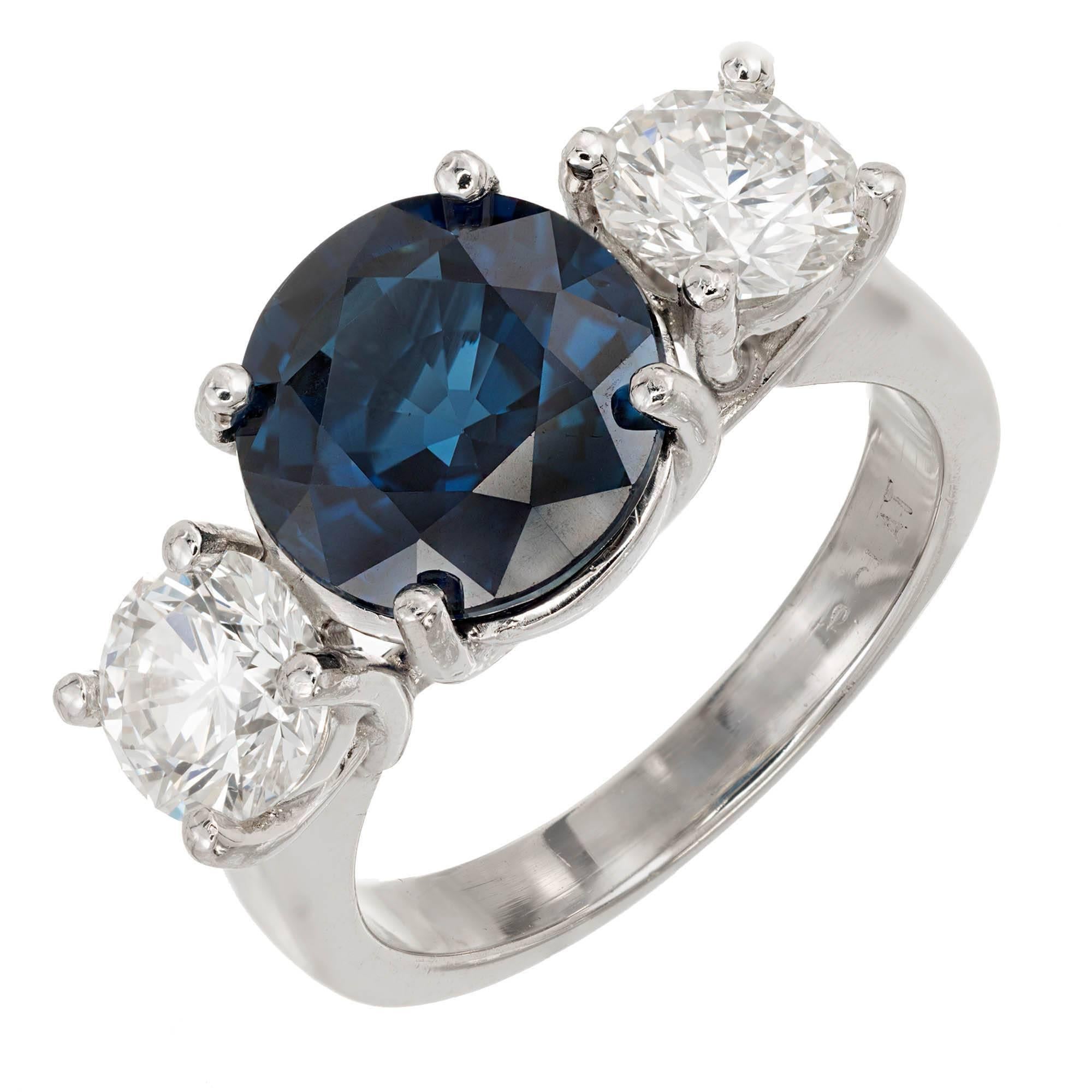 Peter Suchy 3.92 Carat Sapphire Diamond Three-Stone Platinum Engagement Ring