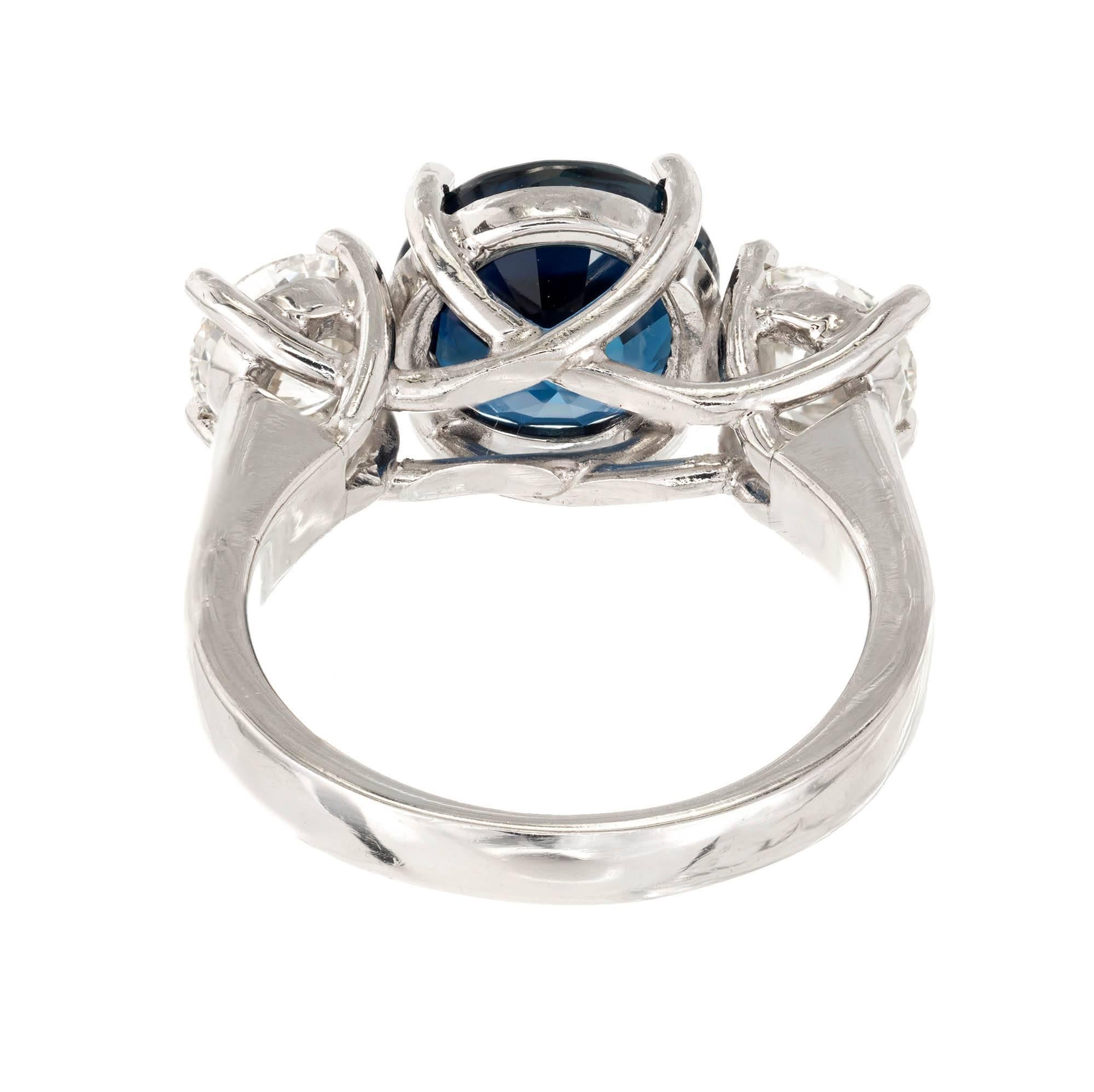 Peter Suchy 3.92 Carat Sapphire Diamond Three-Stone Platinum Engagement Ring In Good Condition In Stamford, CT