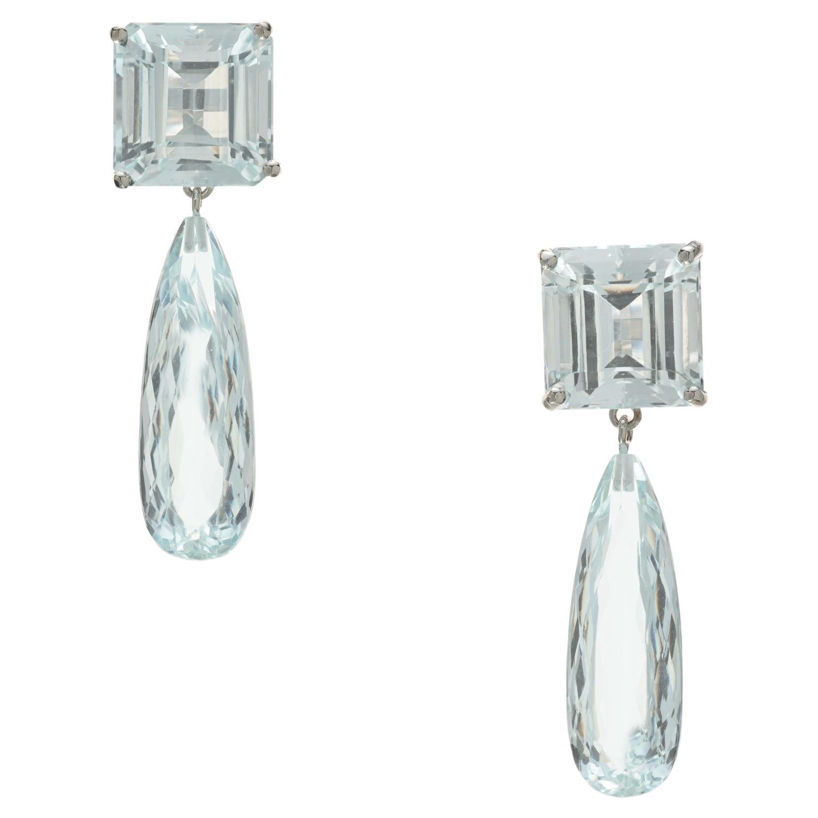Peter Suchy Natural Untreated Aquamarine Gold Dangle Earrings For Sale