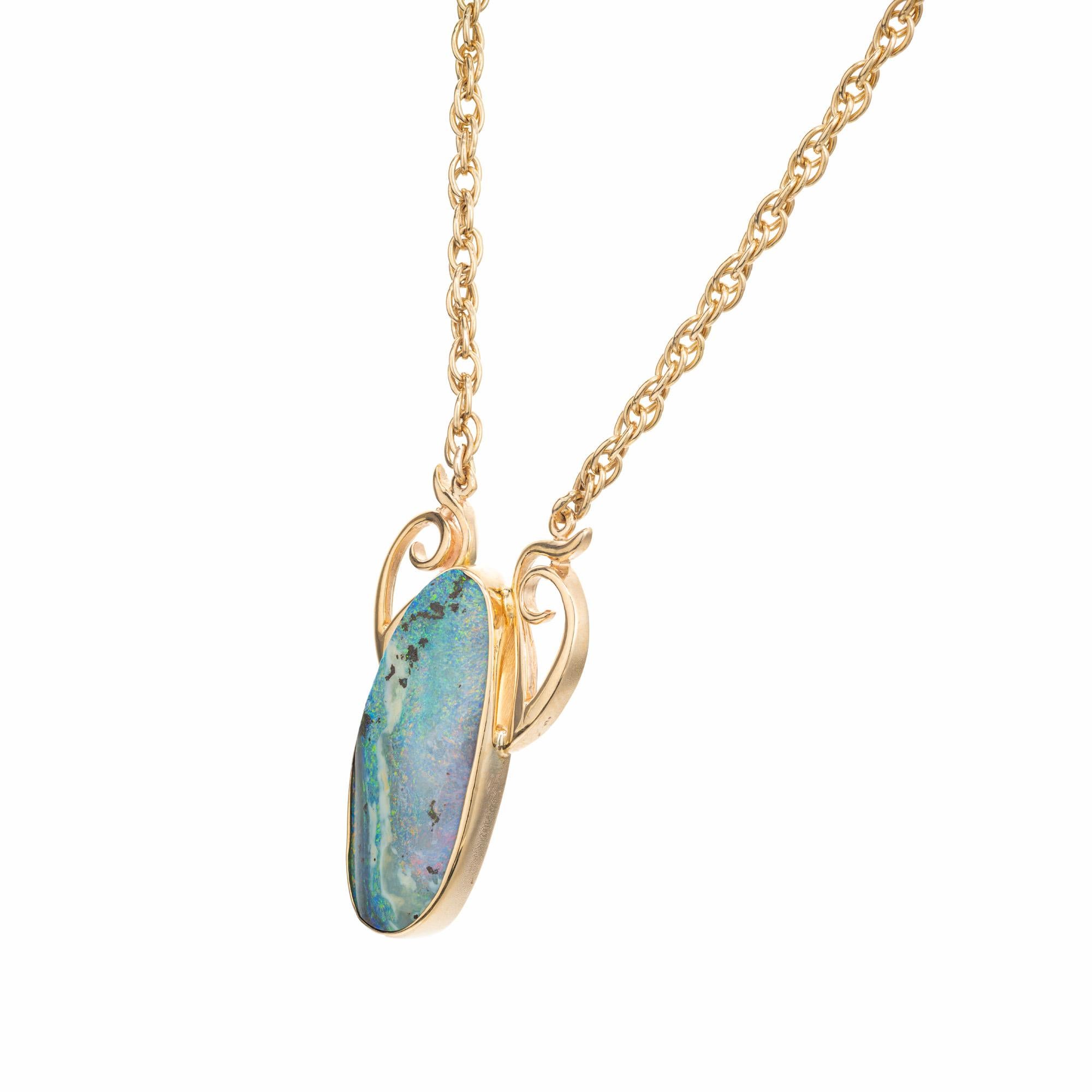 Peter Suchy Oval Australian Boulder Opal Yellow Gold Pendant Necklace  In New Condition For Sale In Stamford, CT