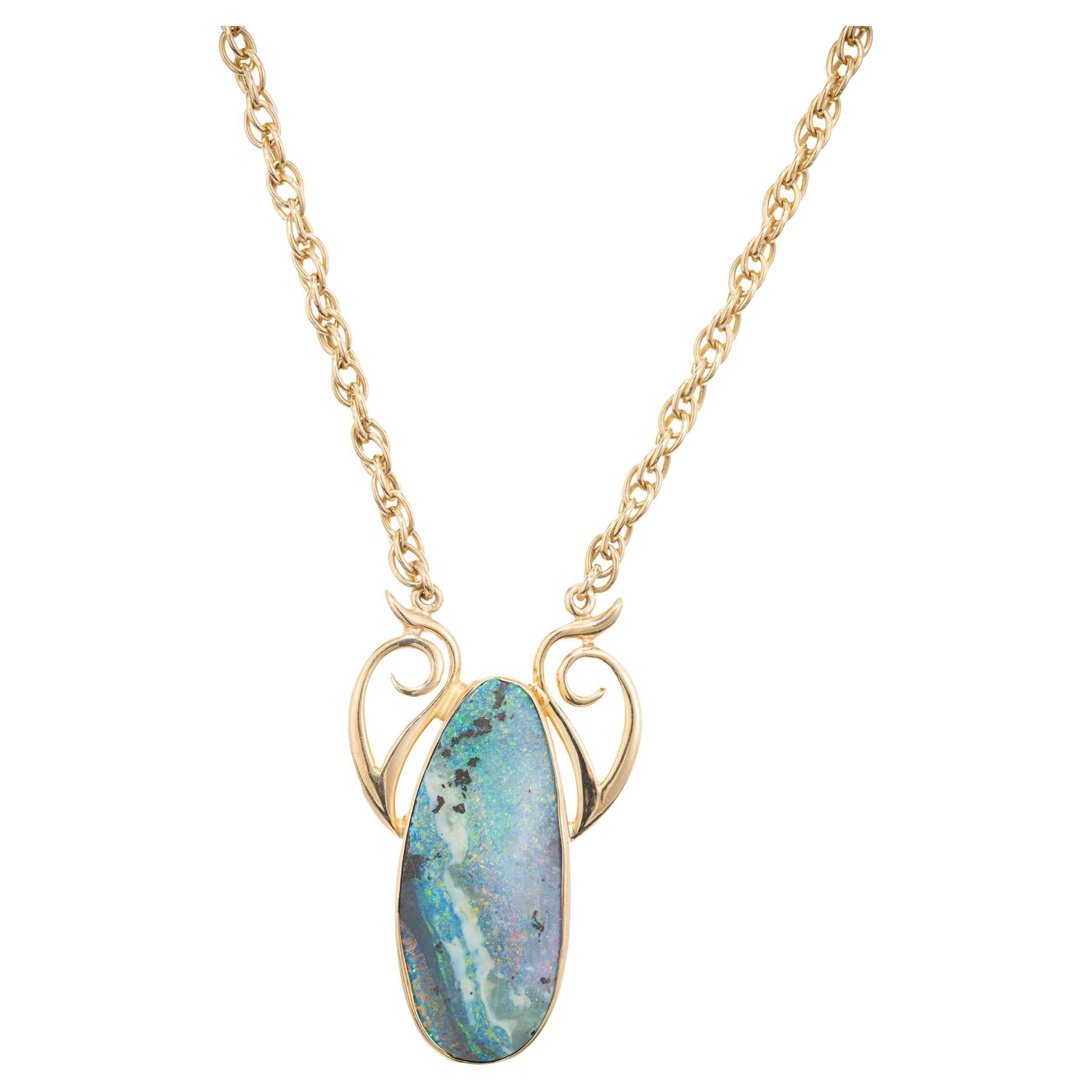 Peter Suchy Oval Australian Boulder Opal Yellow Gold Pendant Necklace  For Sale