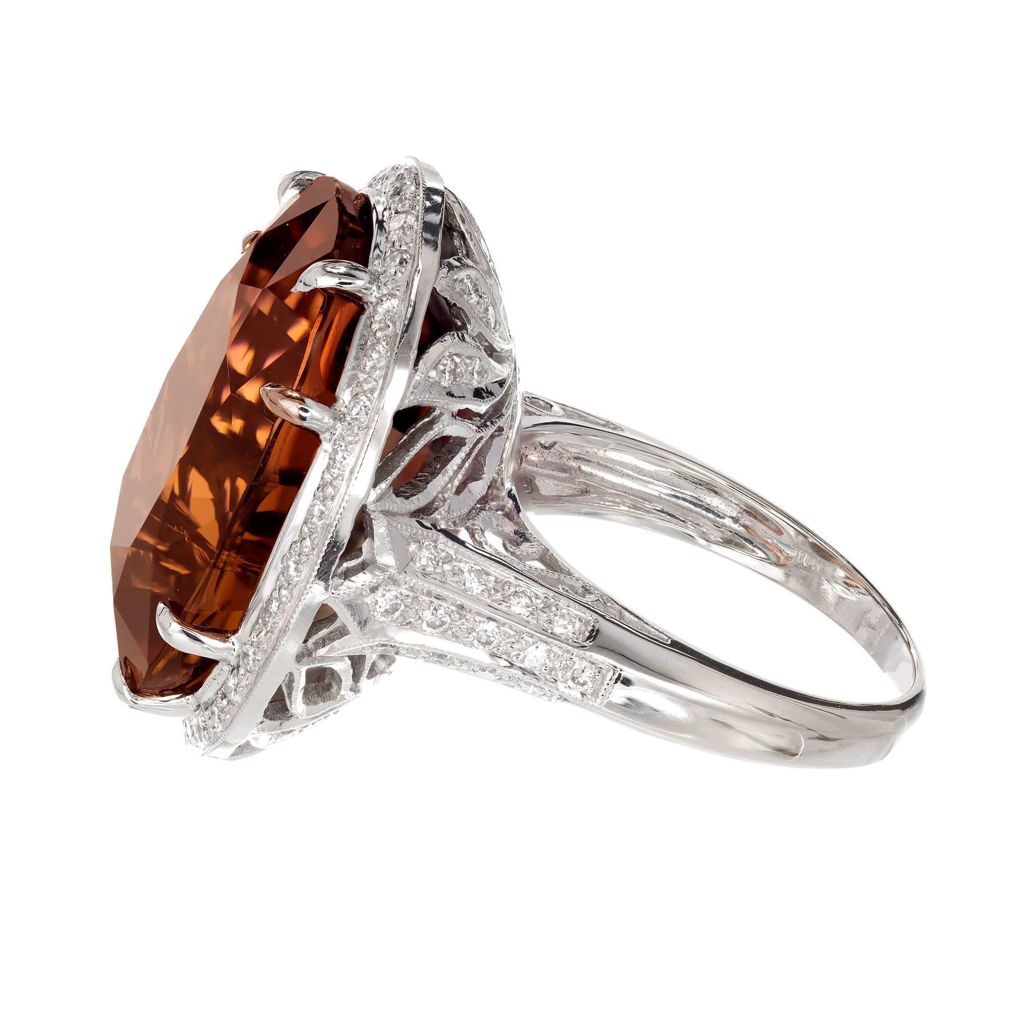 Oval Cut Peter Suchy 27.45 Carat Brown Tourmaline Diamond Halo Gold Cocktail Ring For Sale