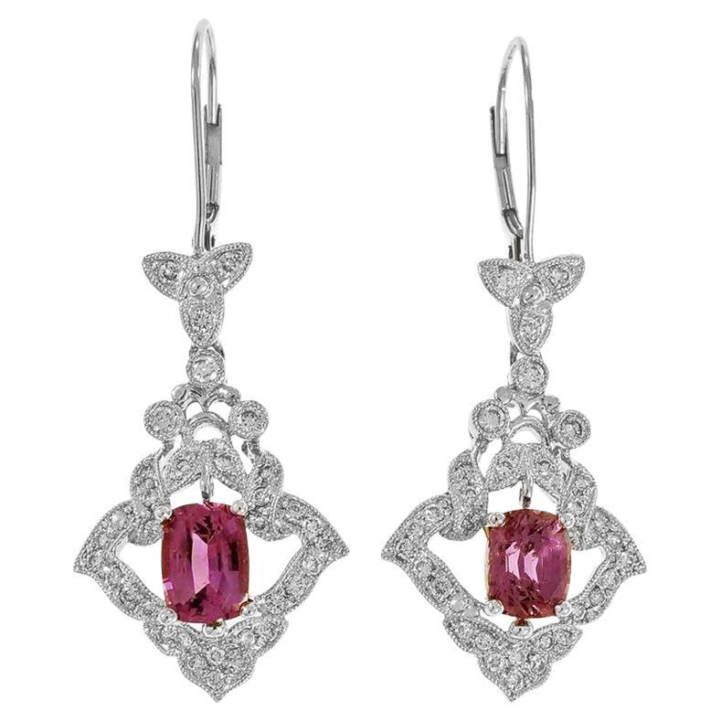 Peter Suchy 2.59 Carat Purple Sapphire Diamond Dangle Platinum Earrings  