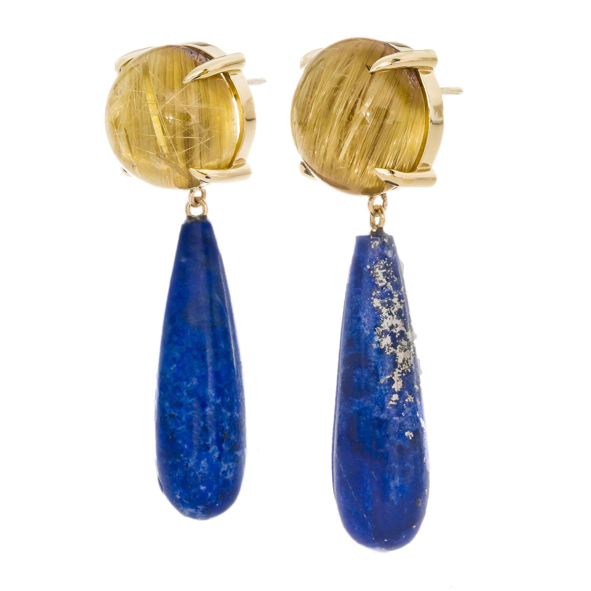 Cabochon Peter Suchy Quartz Lapis Yellow Gold Dangle Earrings For Sale
