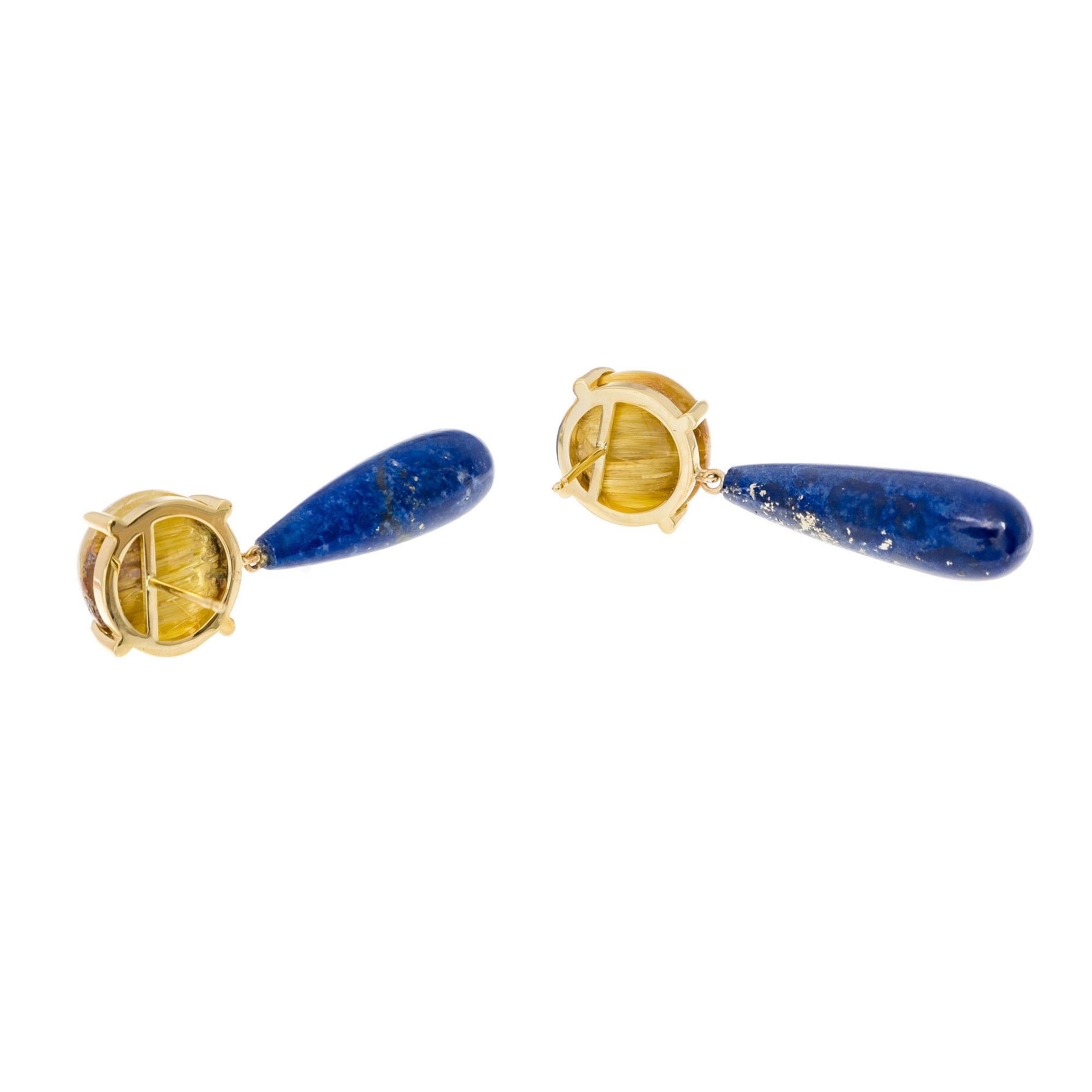 Women's Peter Suchy Quartz Lapis Yellow Gold Dangle Earrings For Sale