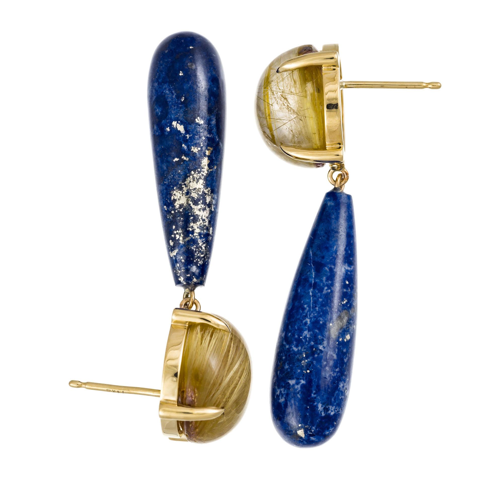 Peter Suchy Quartz Lapis Yellow Gold Dangle Earrings For Sale 1