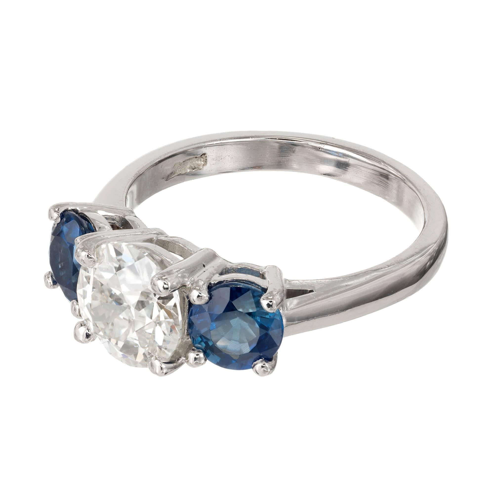 Peter Suchy 3.21 Sapphire Diamond Three-Stone Platinum Engagement Ring In Good Condition In Stamford, CT