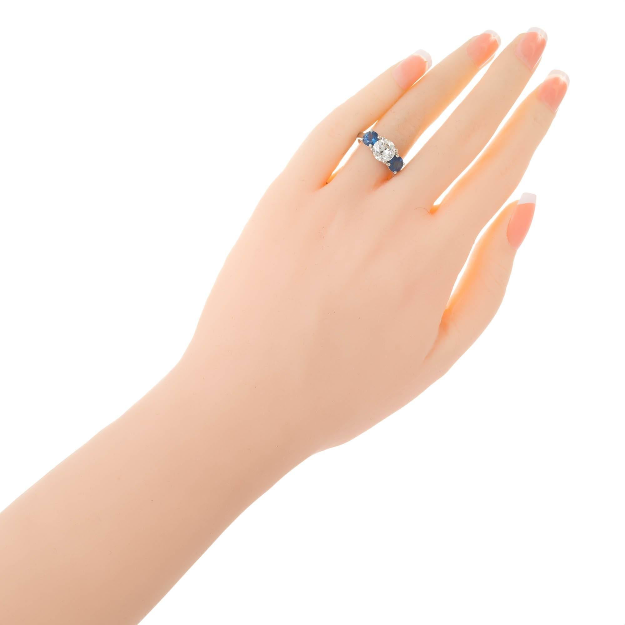 Women's Peter Suchy 3.21 Sapphire Diamond Three-Stone Platinum Engagement Ring
