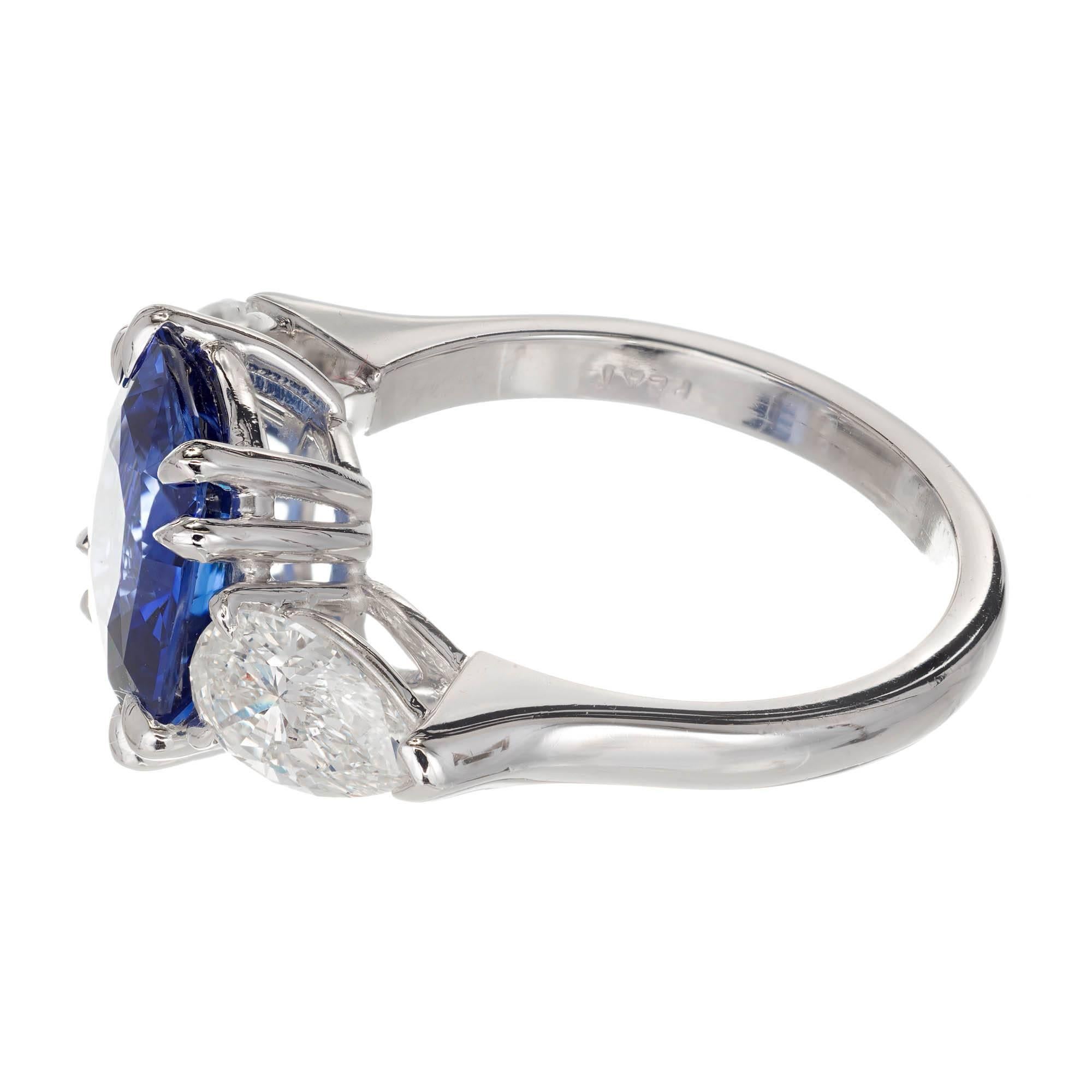 Women's Peter Suchy 4.50 Carat Sapphire Diamond Platinum Three-Stone Engagement Ring For Sale