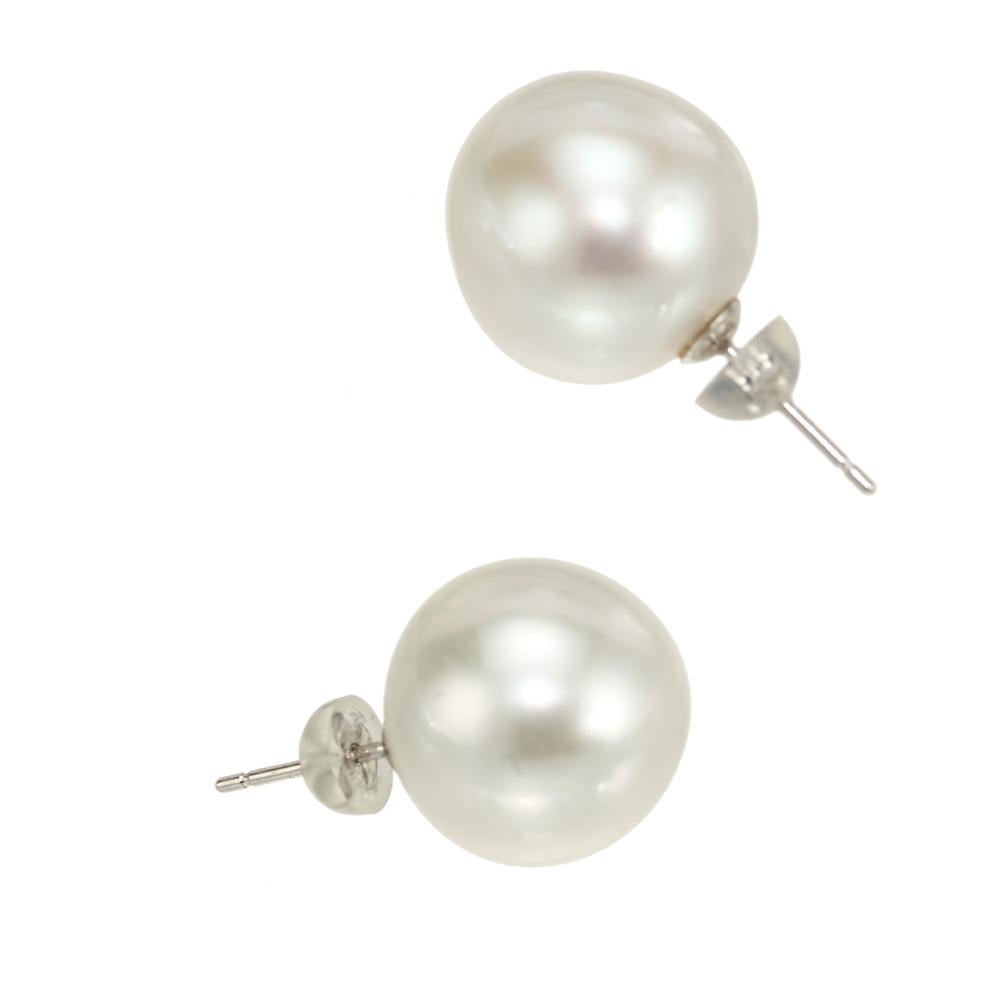 Round Cut Peter Suchy South Sea Cultured Pearl White Gold Earrings For Sale