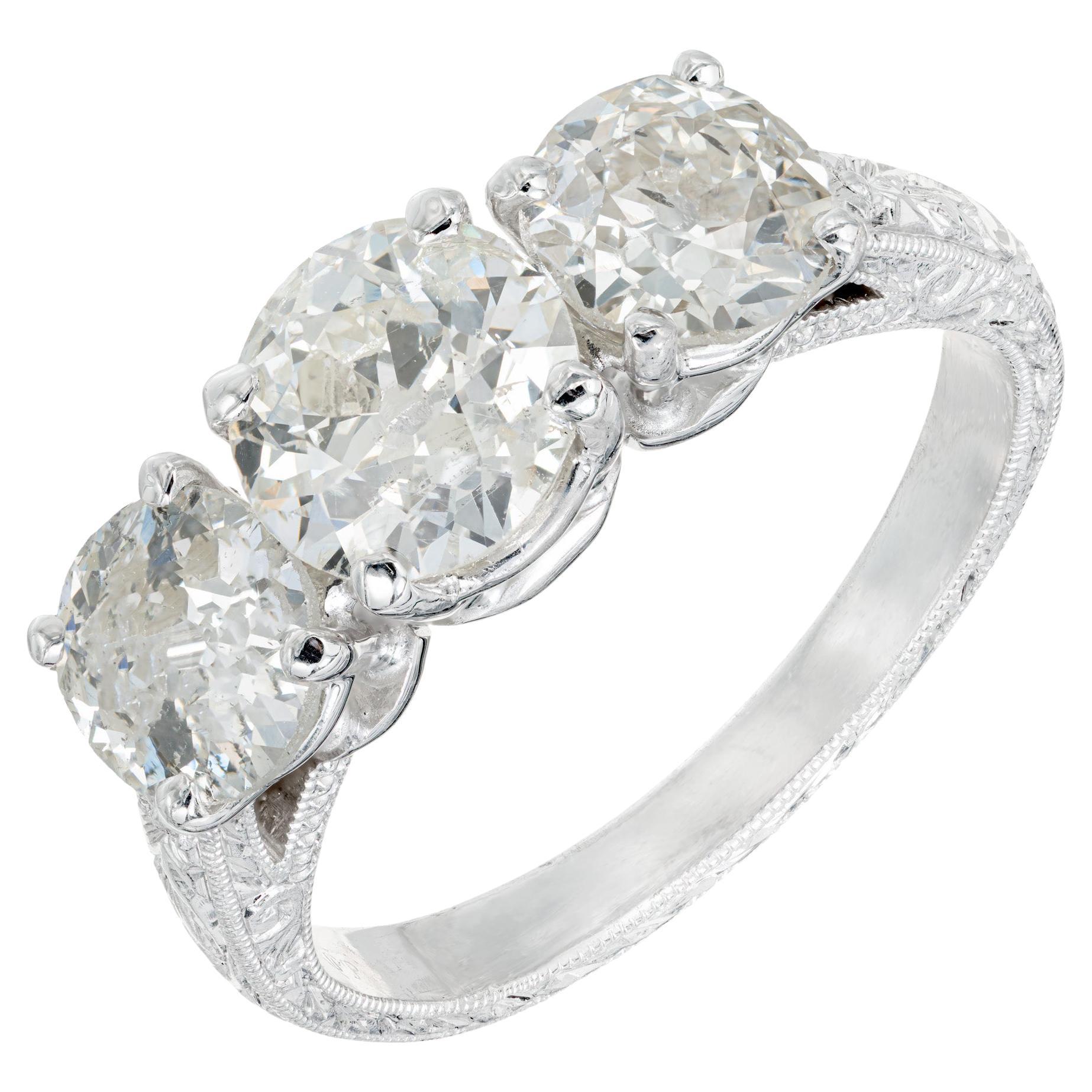 Peter Suchy Three Stone Old European Cut Diamond Platinum Engagement Ring