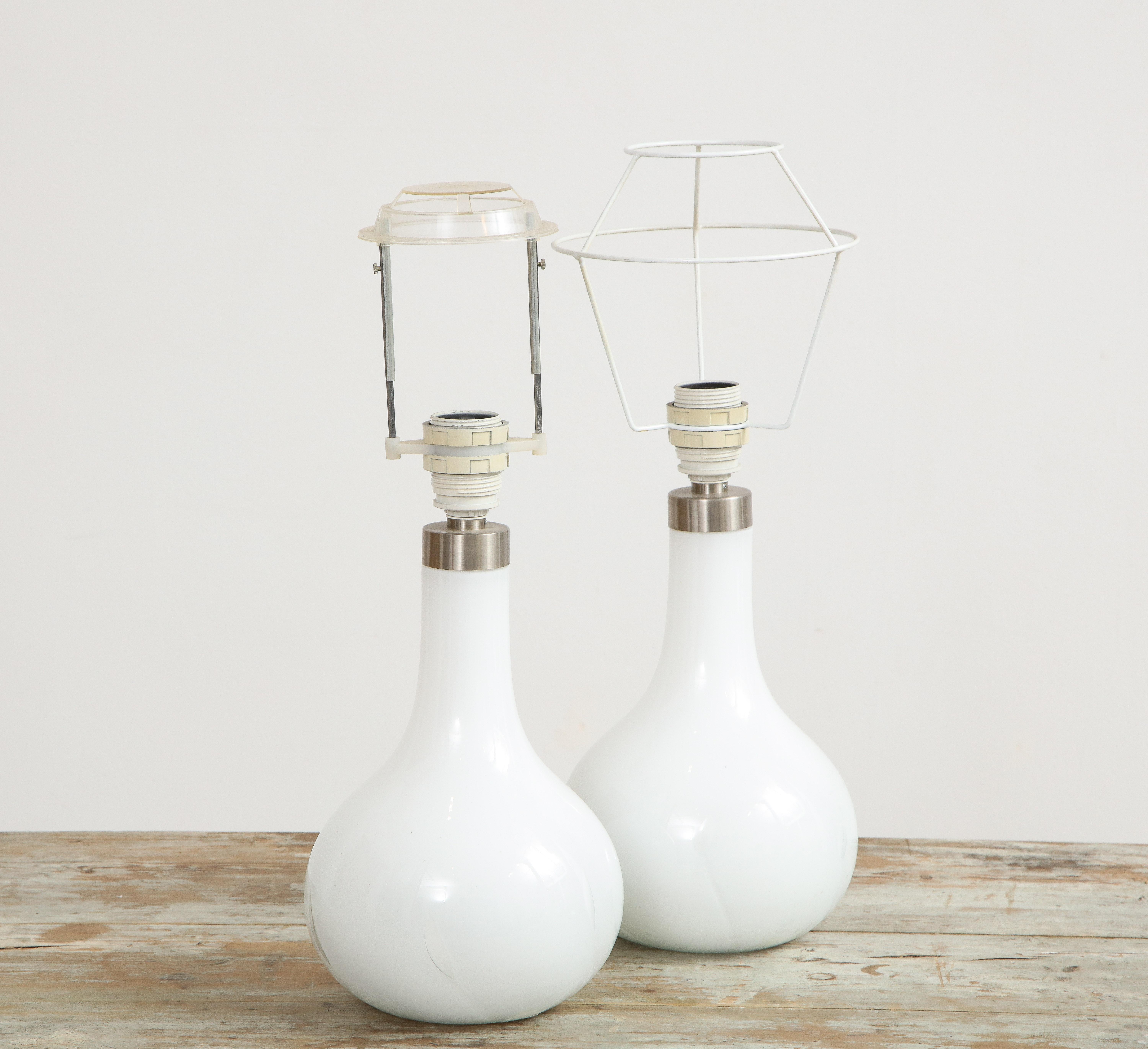 Scandinavian Modern Peter Svarrer, Hand-blown White Milk Glass + Brass 