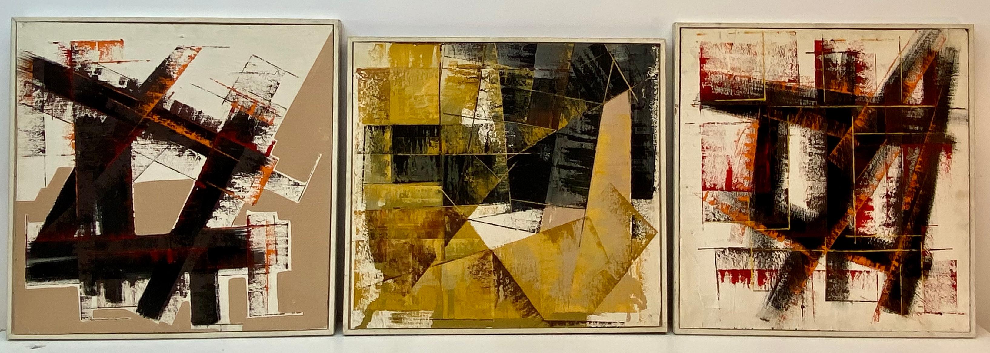 Peter Sword Vintage Tríptico Abstracto Pinturas al Óleo C.1970s
