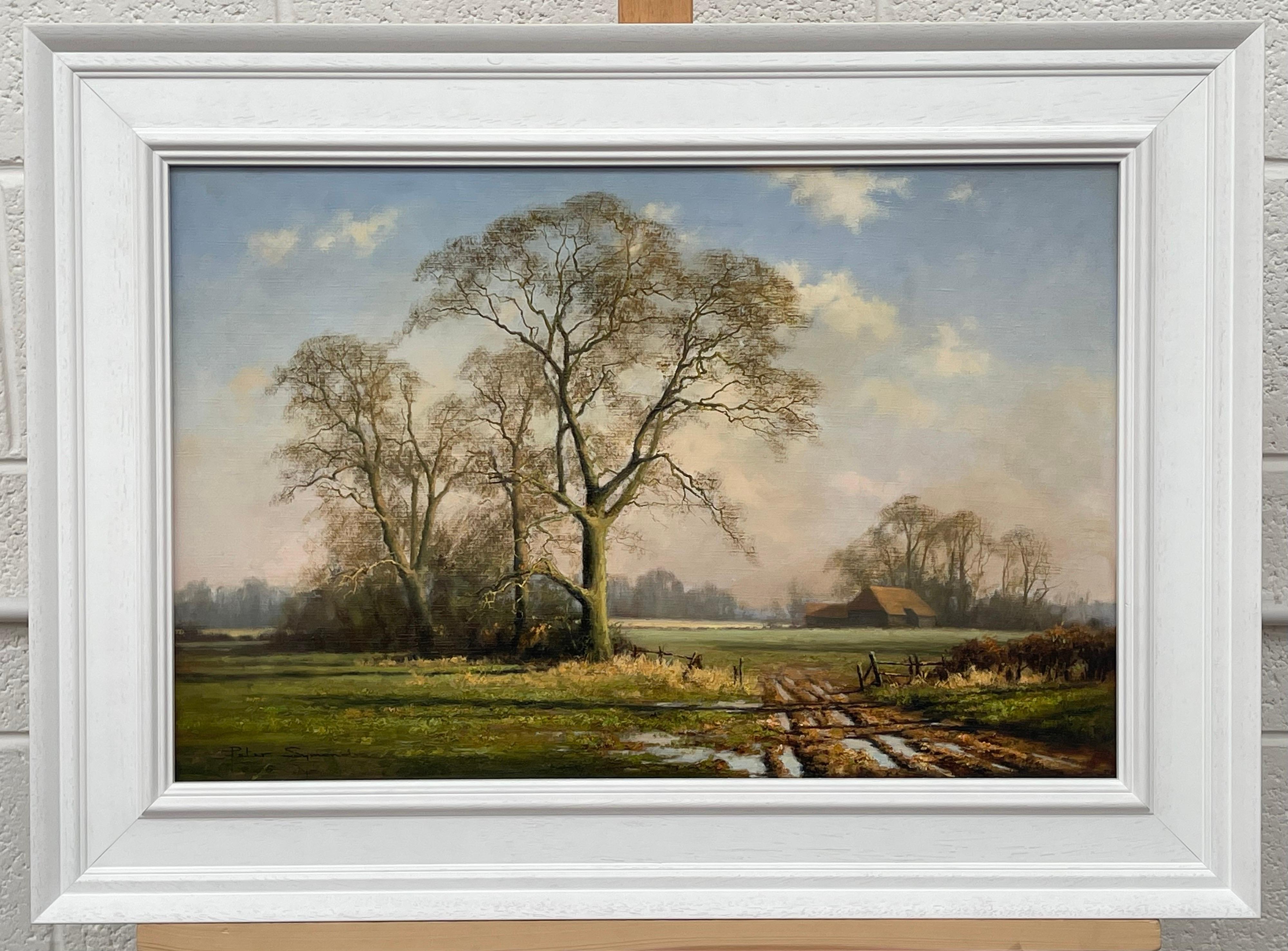 Peinture à l'huile d'une scène d'hiver rurale avec des arbres de chêne en Angleterre par un artiste britannique en vente 8