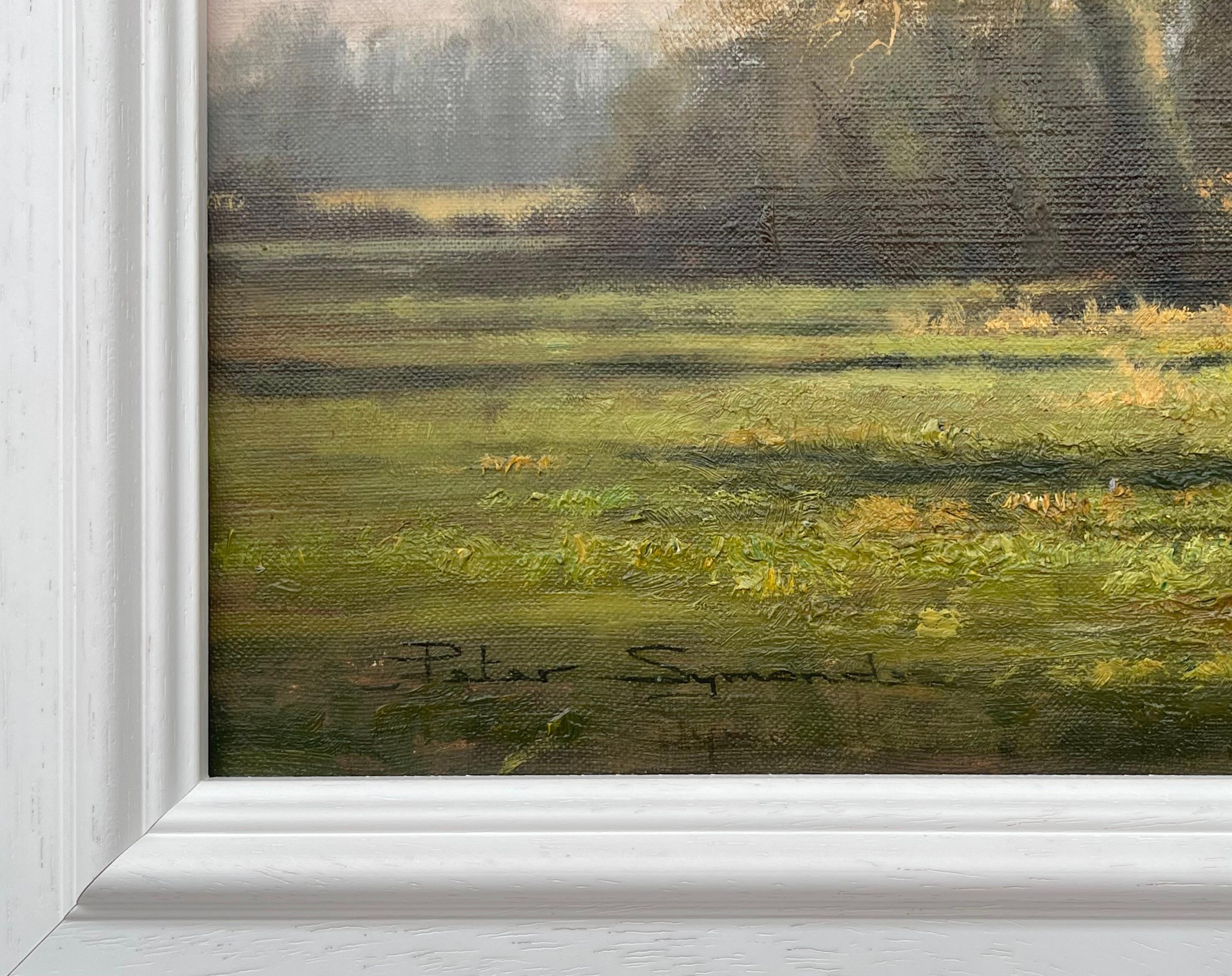 Peinture à l'huile d'une scène d'hiver rurale avec des arbres de chêne en Angleterre par un artiste britannique en vente 3
