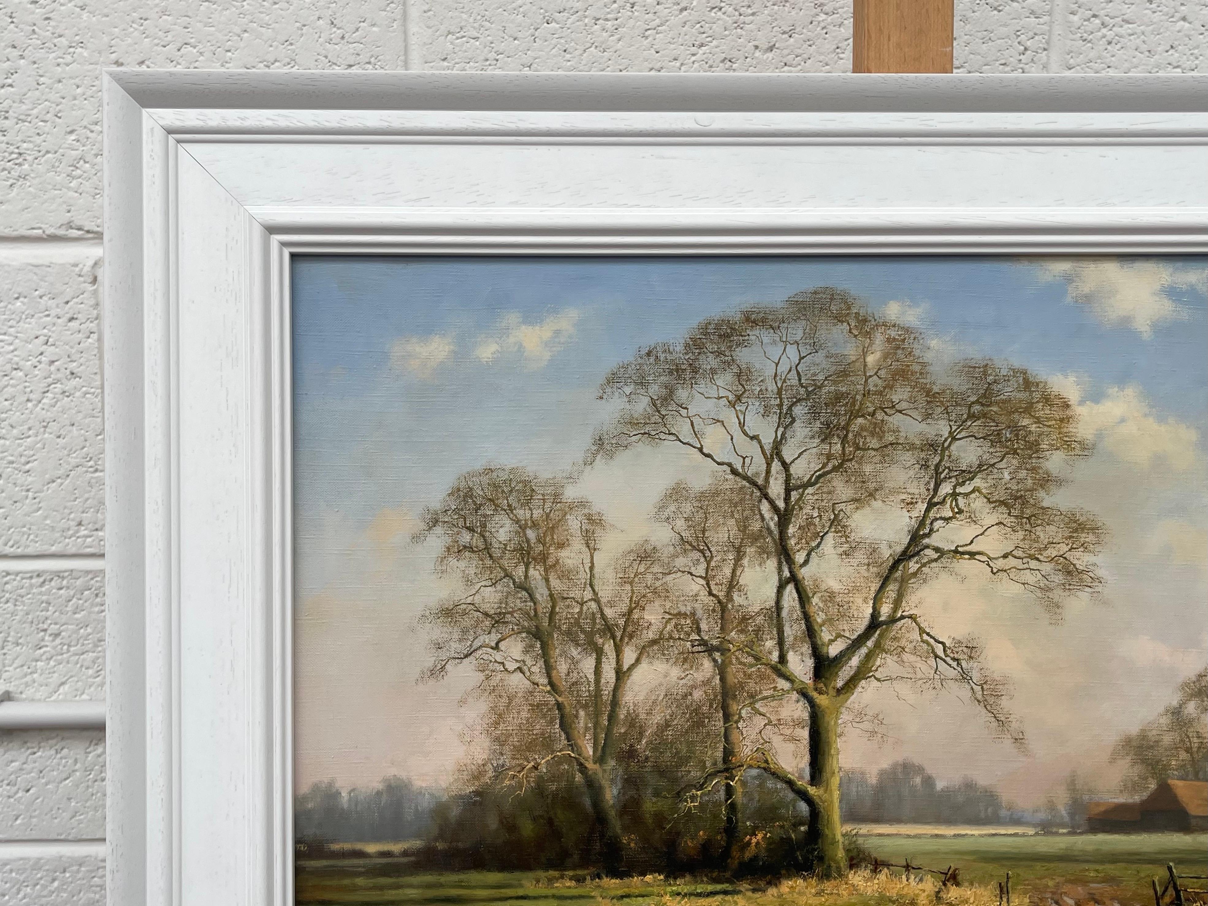 Peinture à l'huile d'une scène d'hiver rurale avec des arbres de chêne en Angleterre par un artiste britannique en vente 4