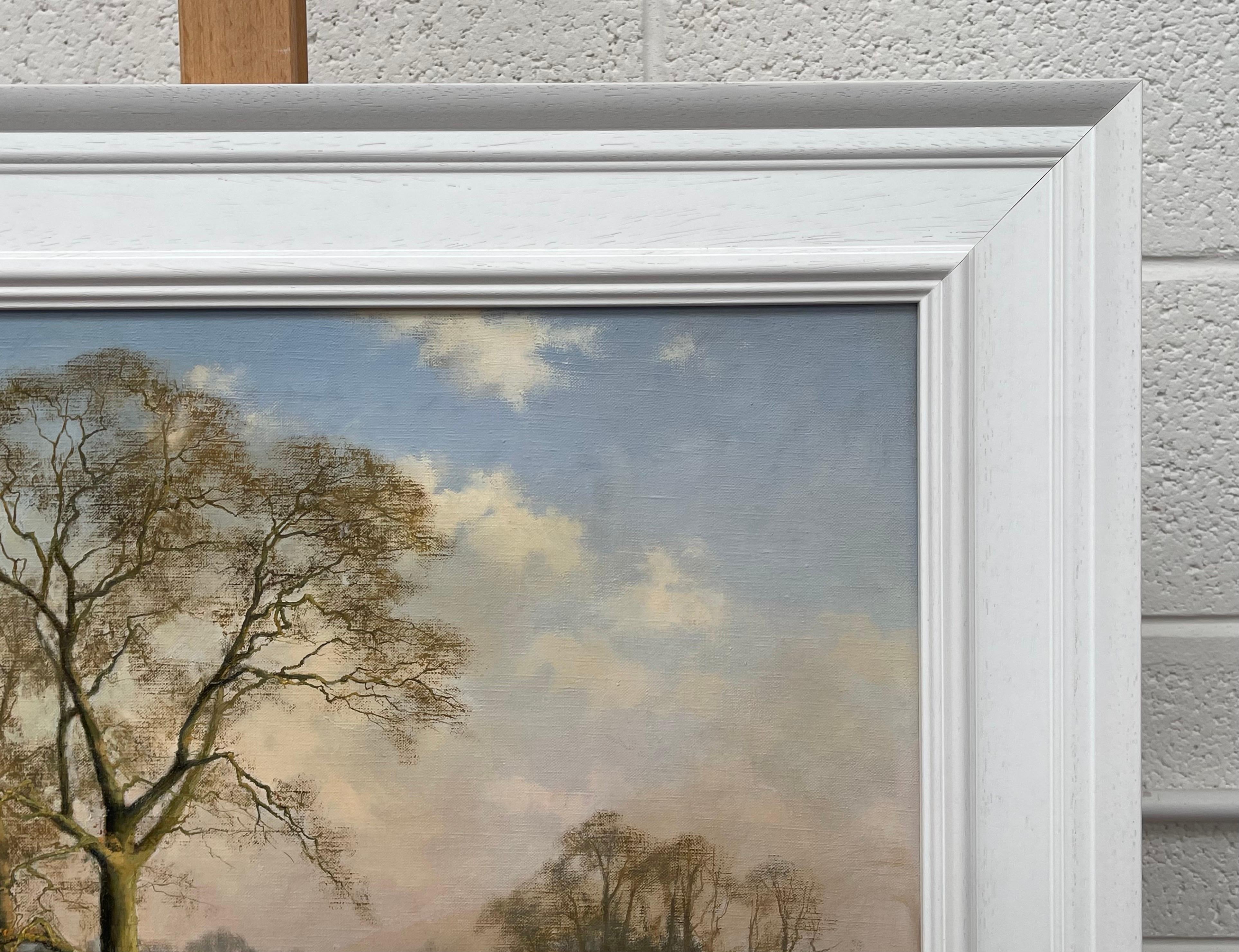Peinture à l'huile d'une scène d'hiver rurale avec des arbres de chêne en Angleterre par un artiste britannique en vente 6