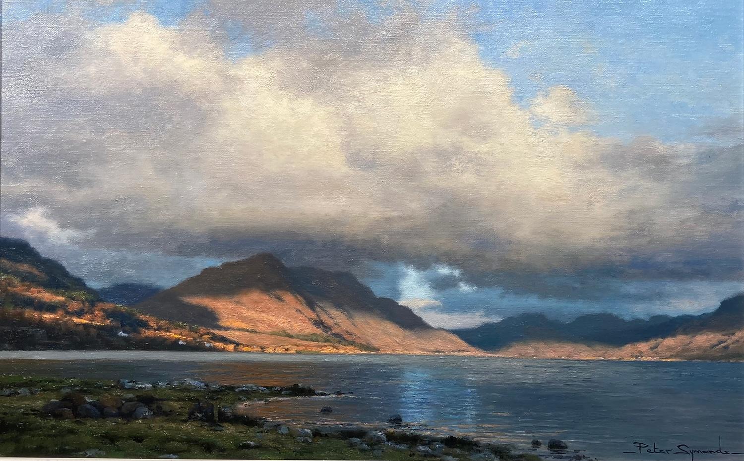 Landscape Painting di Peter Symonds - Tramonto, Liatach da Inveralligin, Torridon