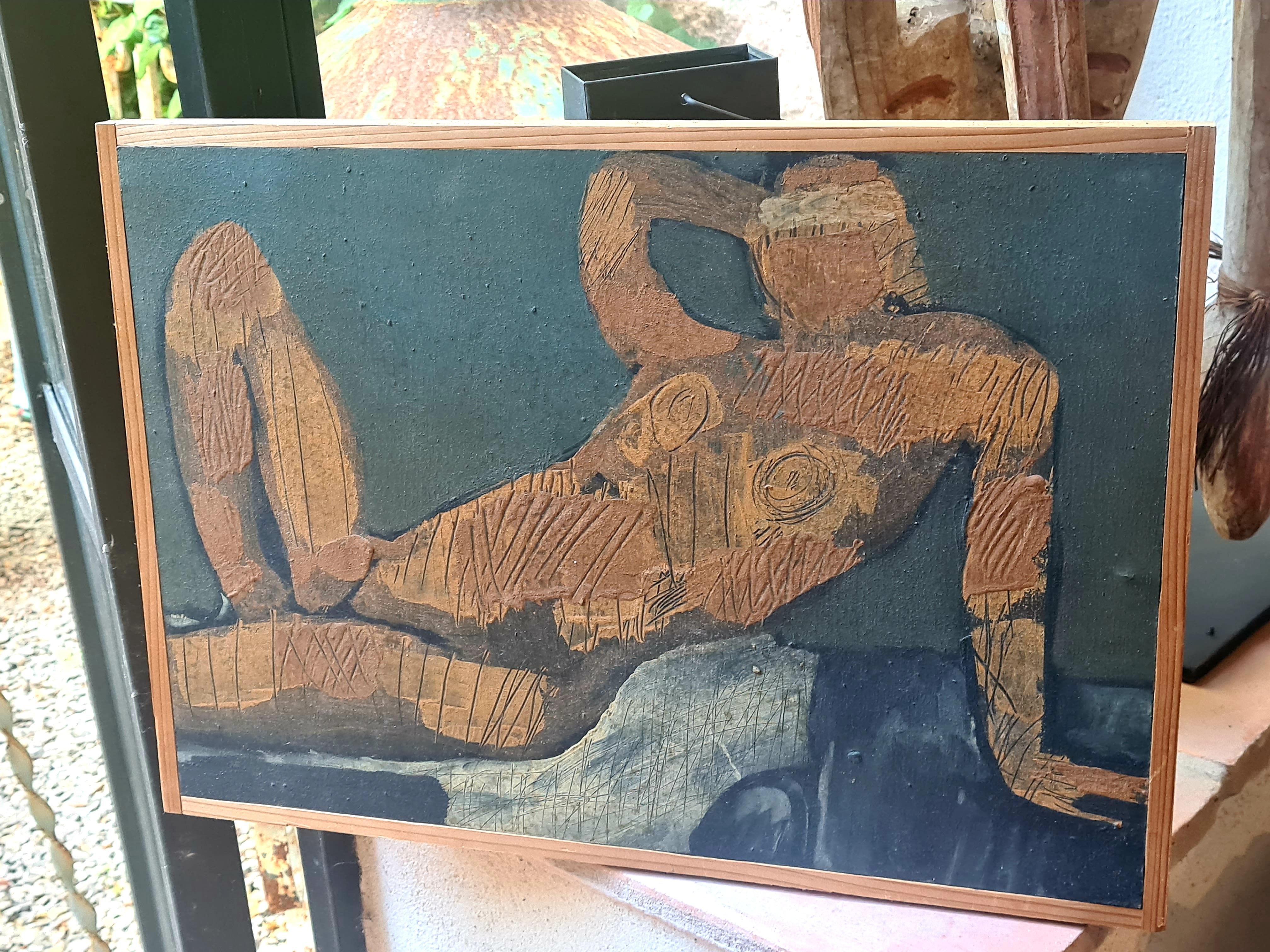 Nude Female Figure Reclining, Mixed Media, Femme Allongée - Painting by Peter Szabo