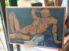 Nude Female Figure Reclining, Mixed Media, Femme Allongée