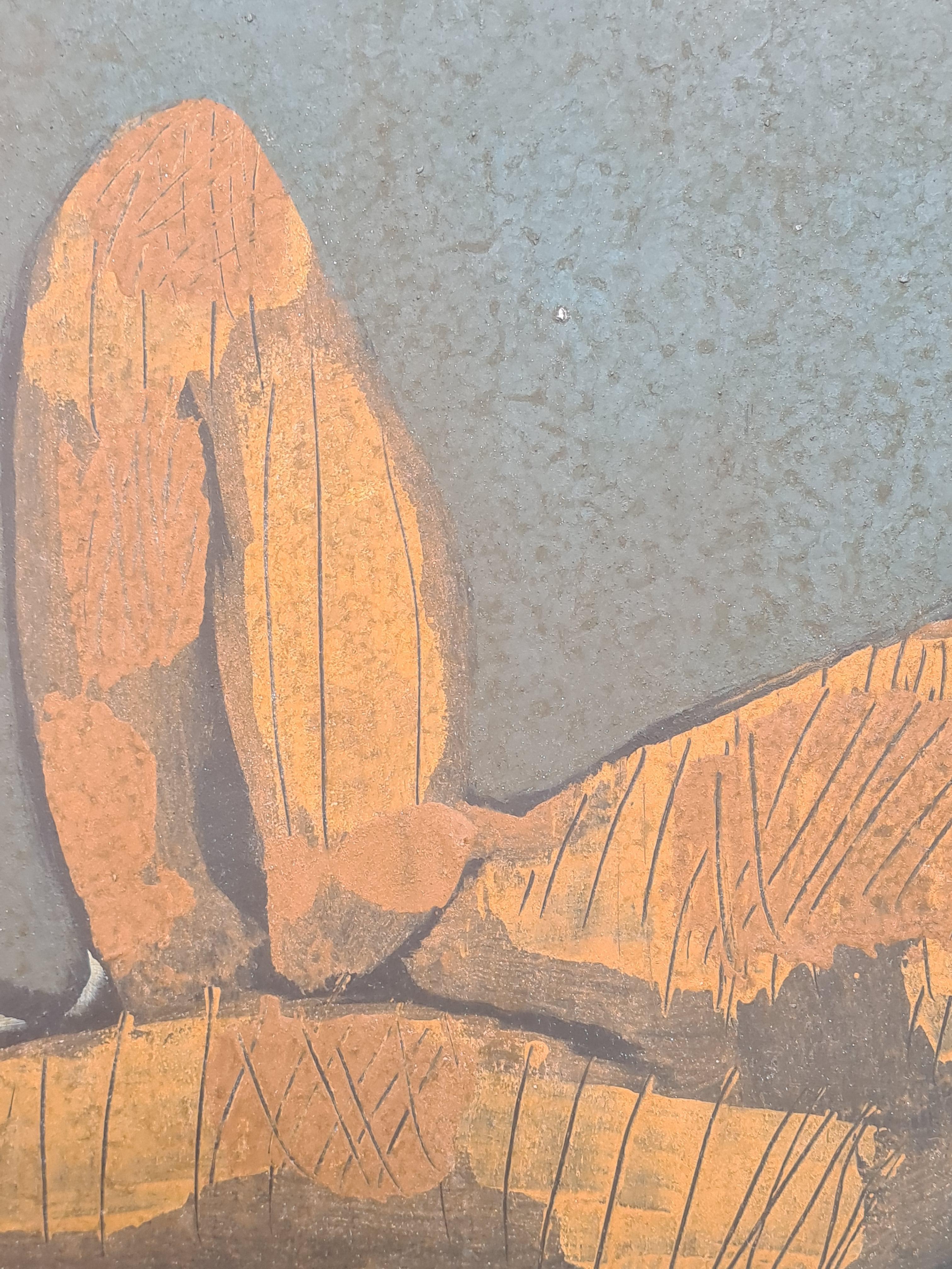 Nude Female Figure Reclining, Mixed Media, Femme Allongée - Brown Figurative Painting by Peter Szabo