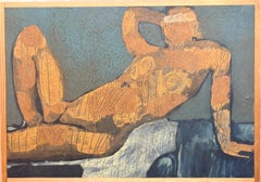 Figura Femenina Desnuda Reclinada, Técnica Mixta, Femme Allongée