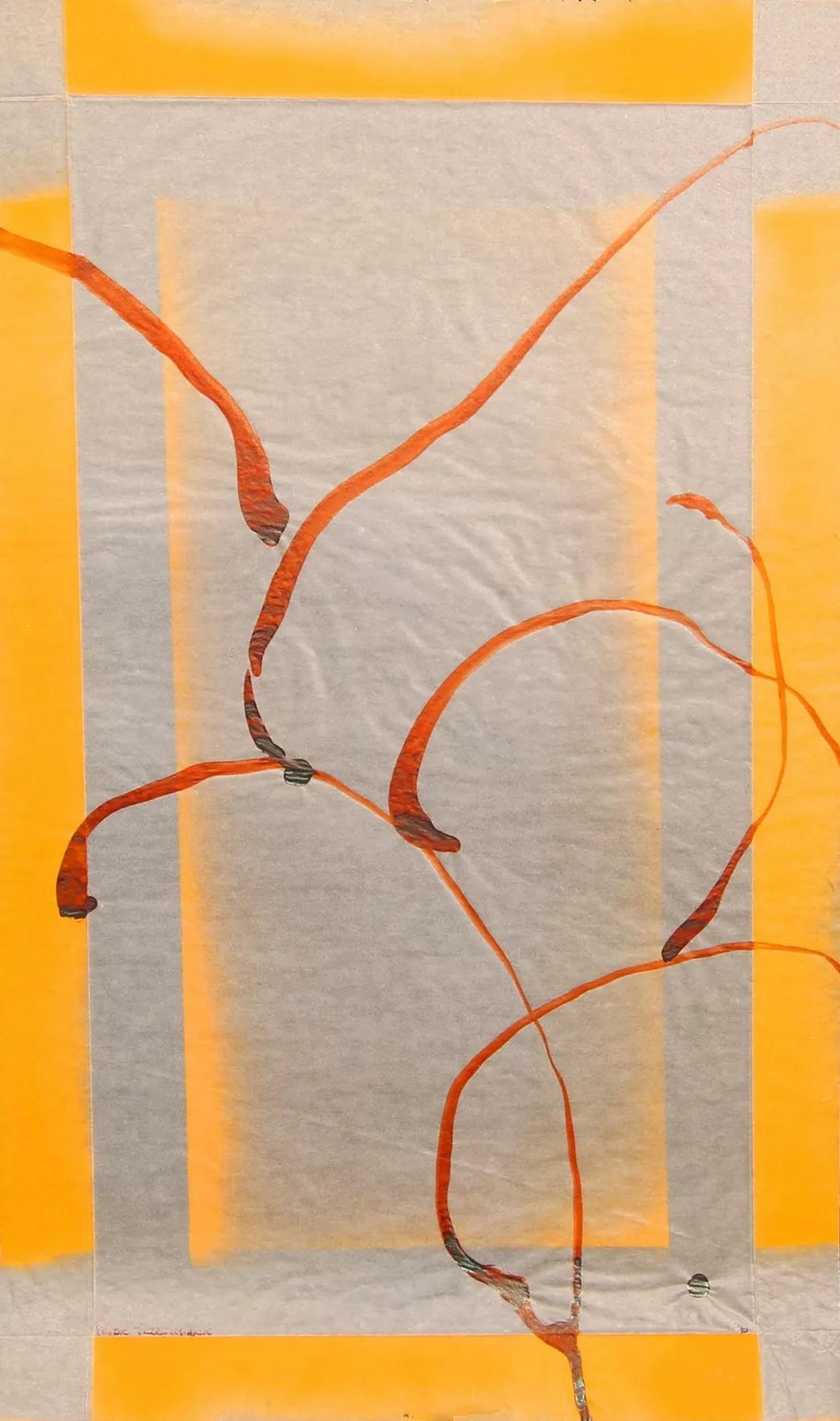 Sans Titre (Gestural Abstract, Yellow, Gold, Red, Expressionism, ~30% OFF) - Print by Peter Telljohann