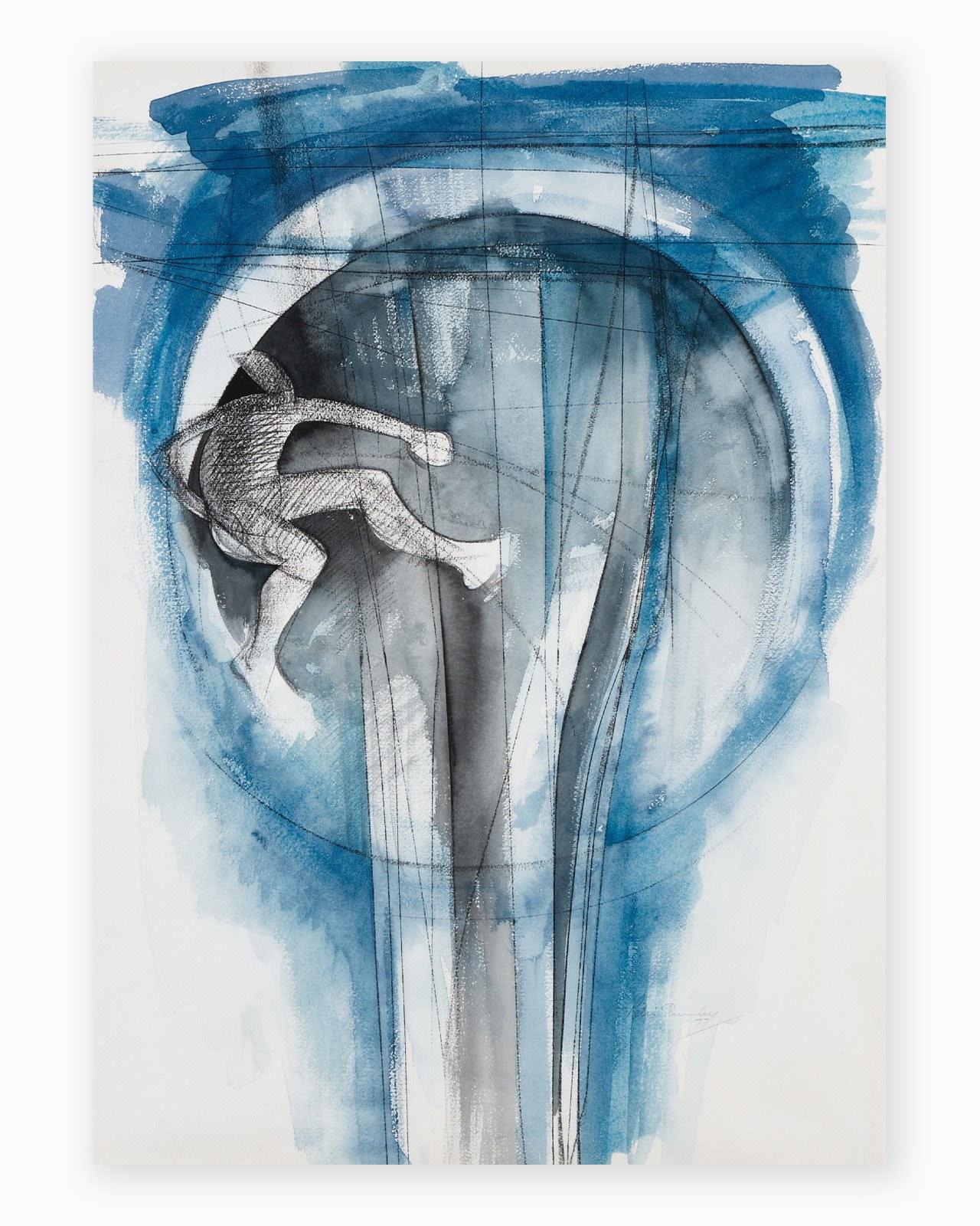 1977
Zeichenkohle und Aquarell
H87,5 x B66 cm (gerahmte Maße)