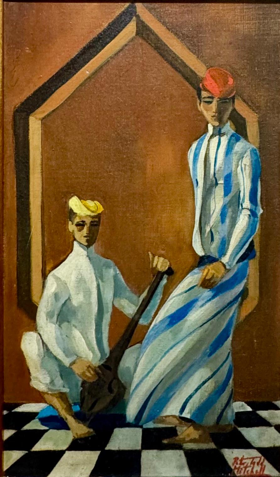 Peinture à l'huile orientaliste exotique américaine de MALE FIGURES du milieu du siècle dernier - Painting de Peter Todd Mitchell