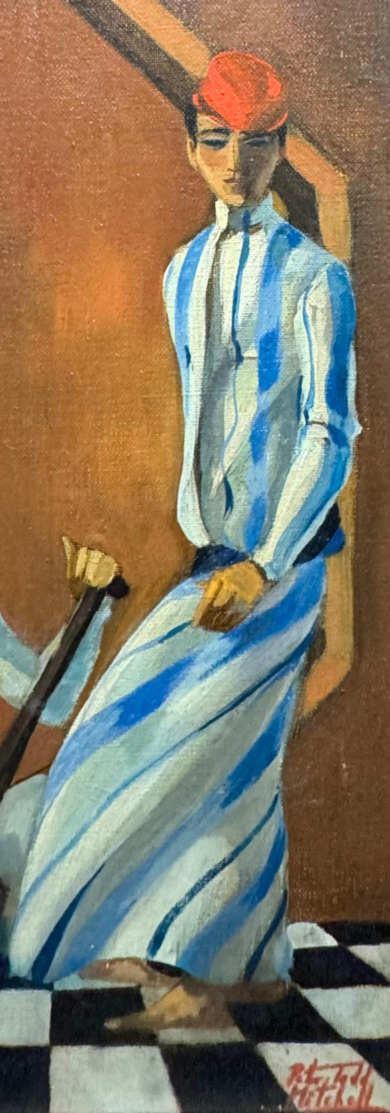 Peinture à l'huile orientaliste exotique américaine de MALE FIGURES du milieu du siècle dernier - Gris Figurative Painting par Peter Todd Mitchell