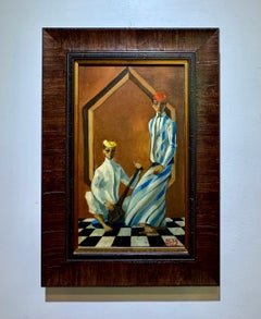Pintura al óleo orientalista exótica de mediados de siglo FIGURAS MASCULINAS americanas