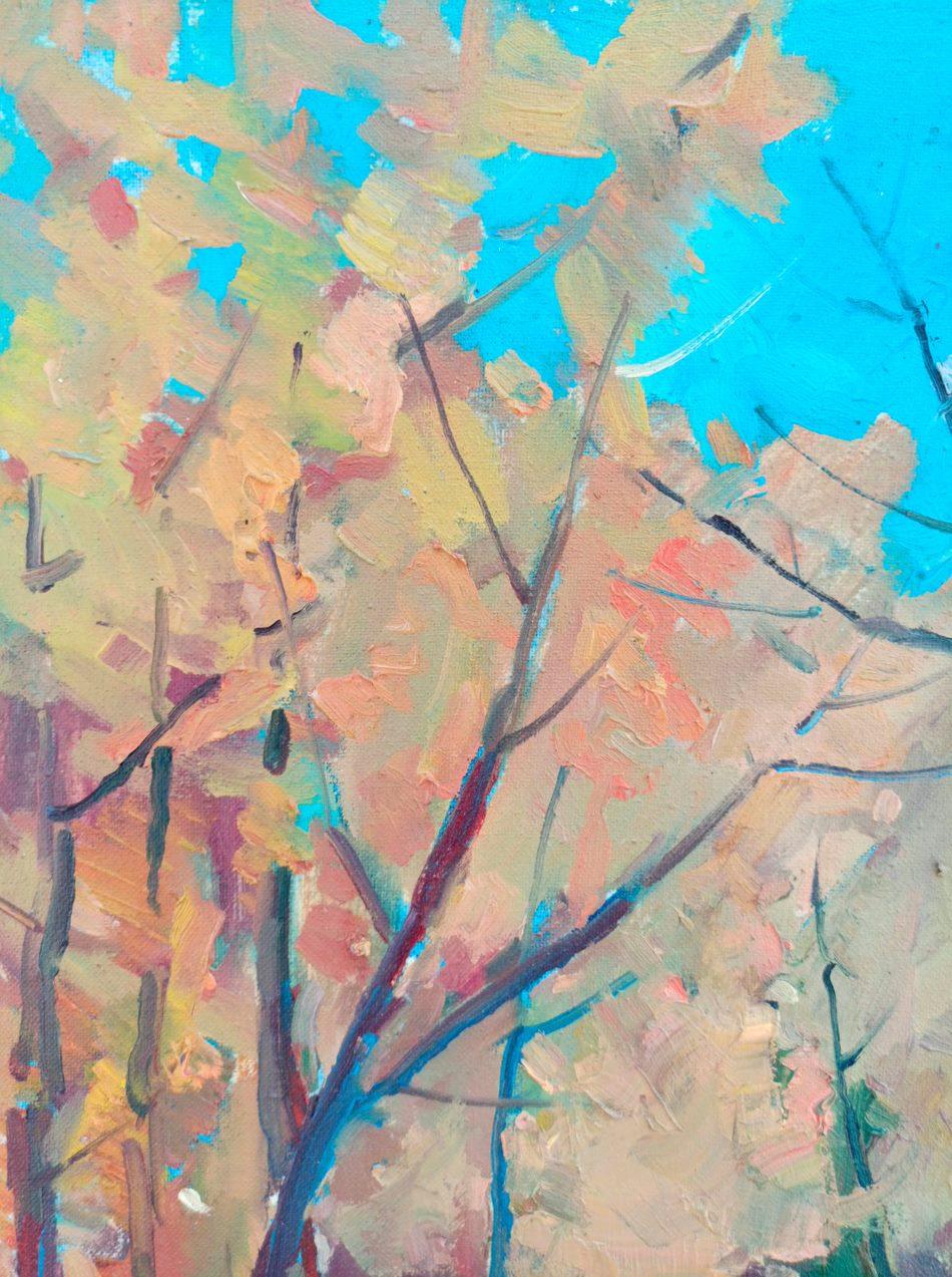 Paisaje callejón otoñal Impresionismo, Pintura al óleo original, Lista para colgar en venta 2