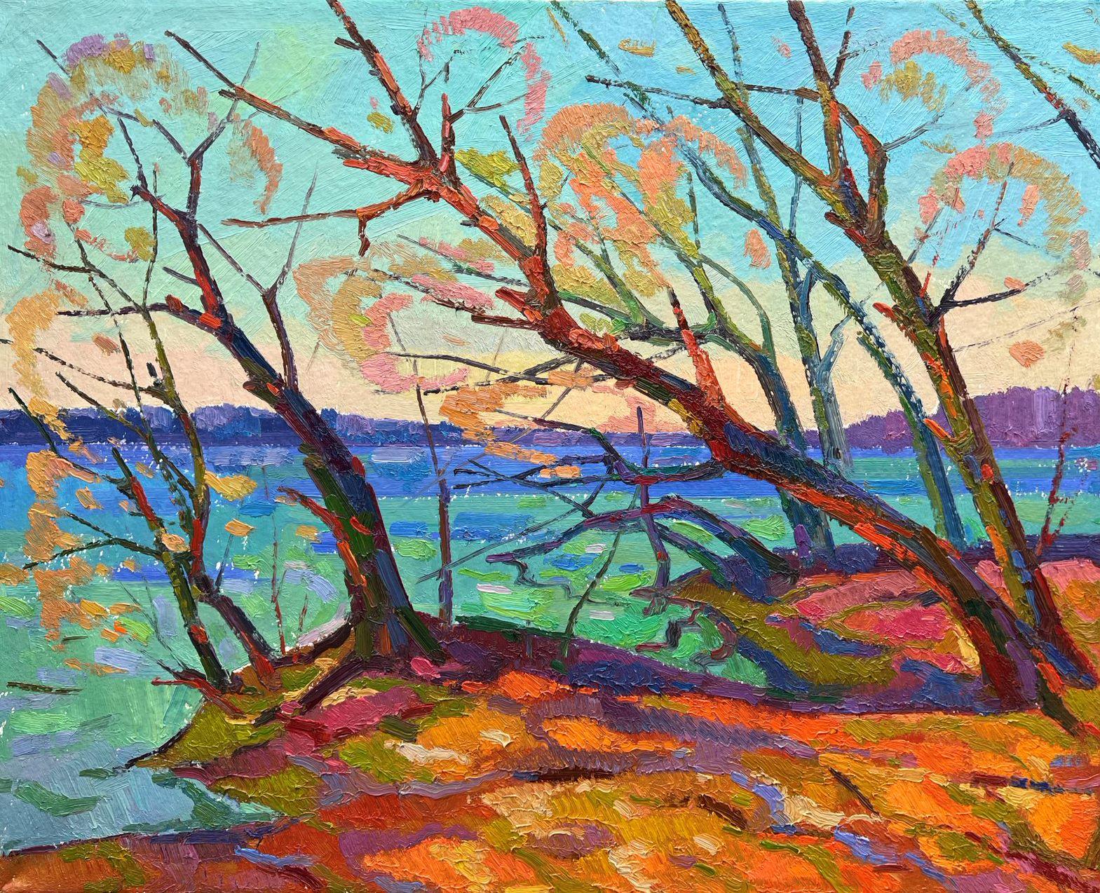 Peter Tovpev Landscape Painting - Autumn Coast, Original oil Painting, Ready to Hang