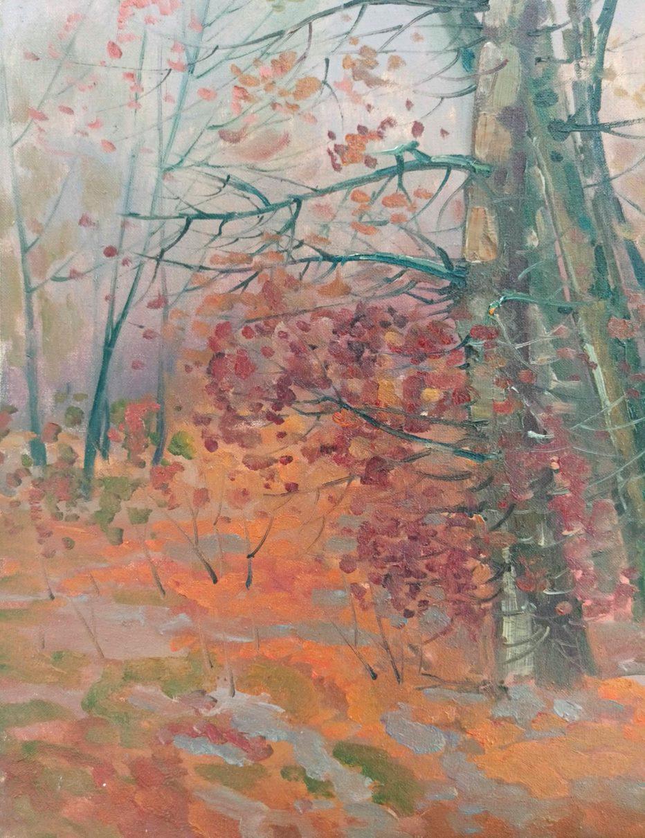 Artist: Peter Tovpev
Work: Original oil painting, handmade artwork, one of a kind 
Medium: Oil on Canvas 
Year: 2023
Style: Impressionism
Title: Autumn Forest
Size: 27.5