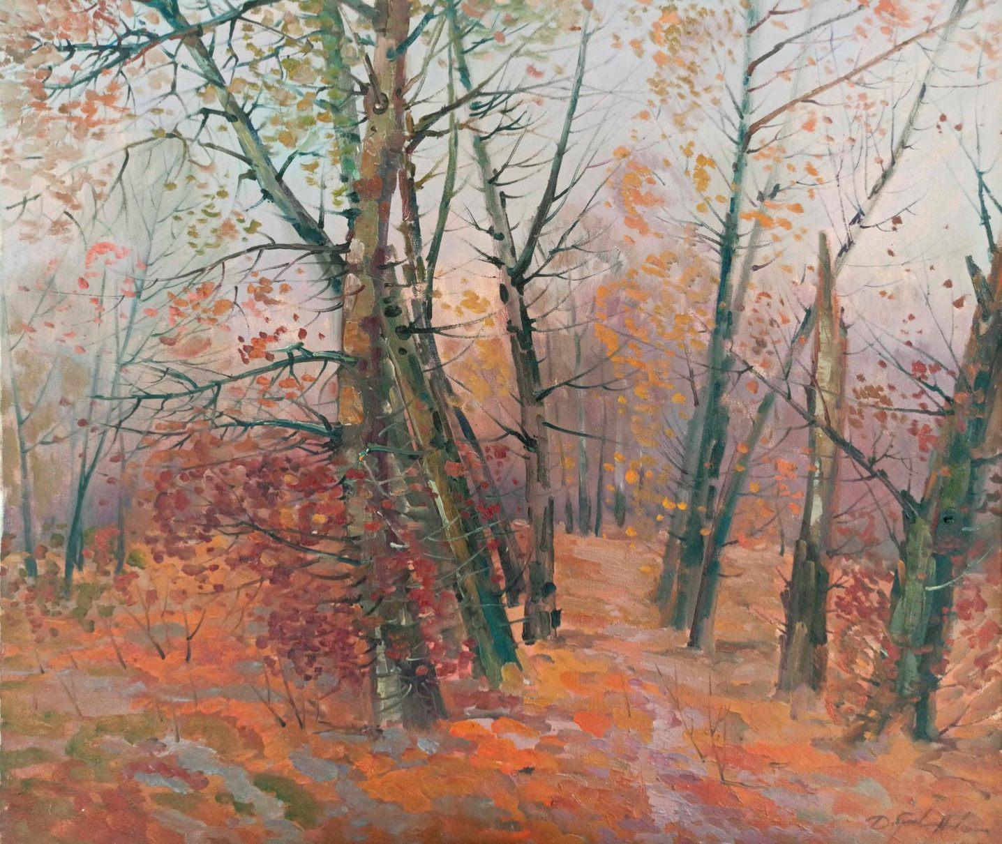 Peter Tovpev Landscape Painting - Autumn Forest, Landscape Original oil Painting, Ready to Hang