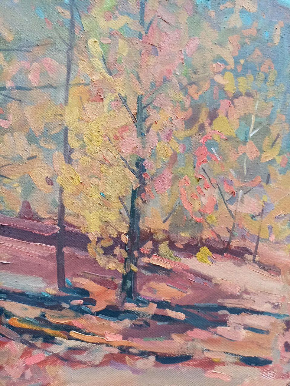 Autumn Landscape, Original oil Painting, Ready to Hang - Gray Landscape Painting by Peter Tovpev