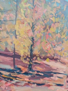 Peinture à l'huile originale impressionniste d'un paysage d'automne, prête à être accrochée