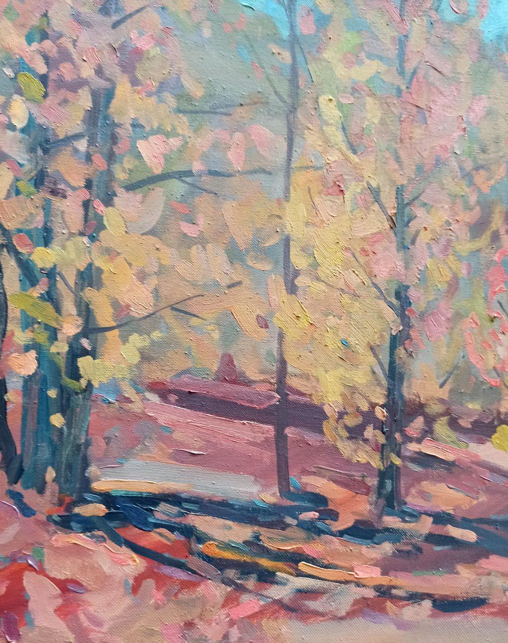 Artist: Peter Tovpev
Work: Original oil painting, handmade artwork, one of a kind 
Medium: Oil on Canvas 
Year: 2017
Style: Impressionism
Title: Autumn Landscape
Size: 23.5