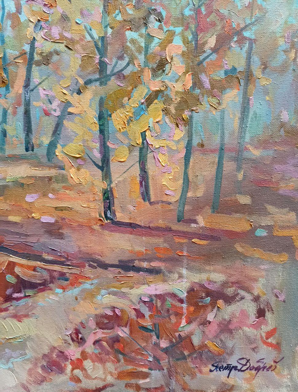 Autumn Sunny Day, Landscape, Original oil Painting, Ready to Hang - Gray Landscape Painting by Peter Tovpev