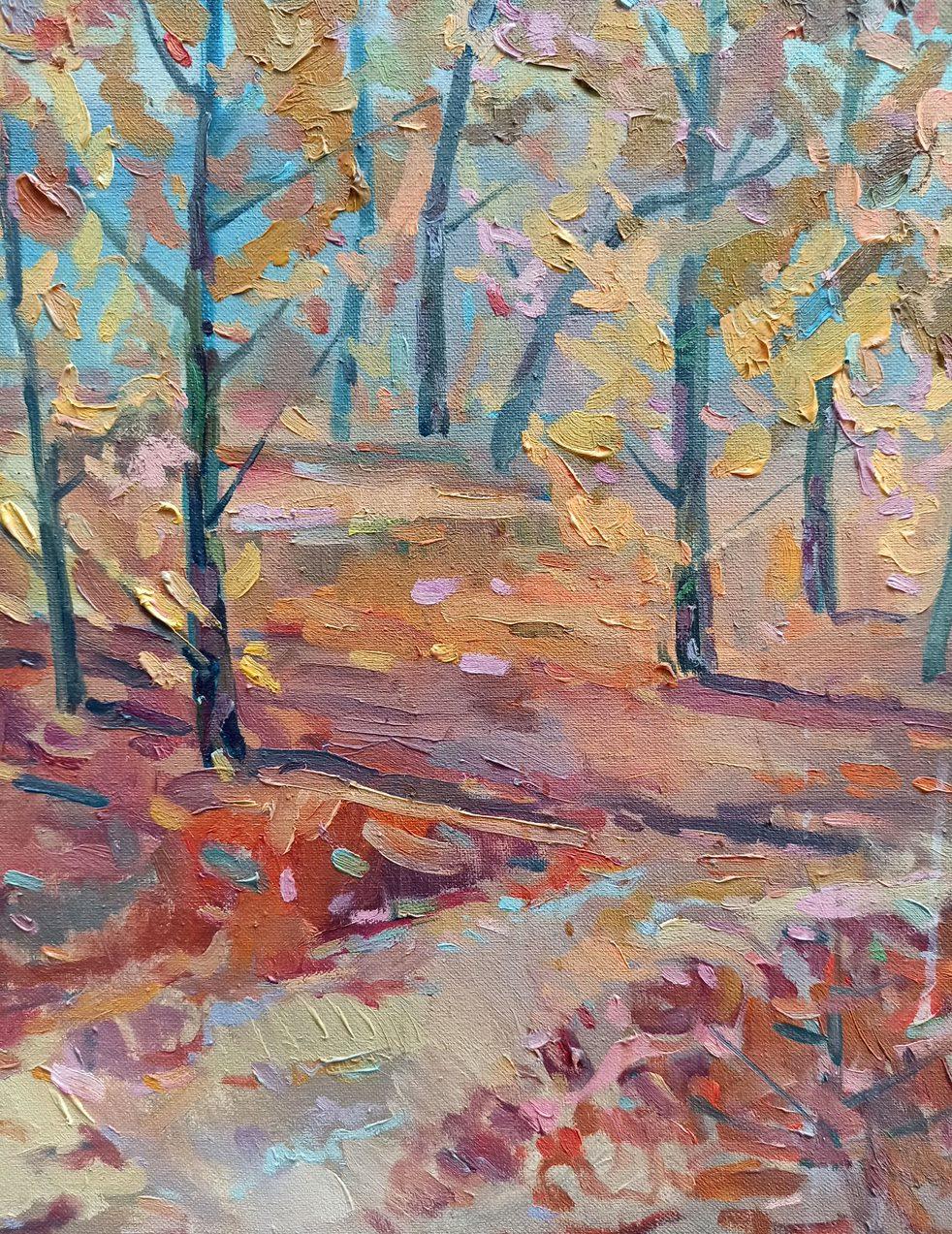 Artist: Peter Tovpev
Work: Original oil painting, handmade artwork, one of a kind 
Medium: Oil on Canvas 
Year: 2010
Style: Impressionism
Title: Autumn Sunny Day
Size: 31.5