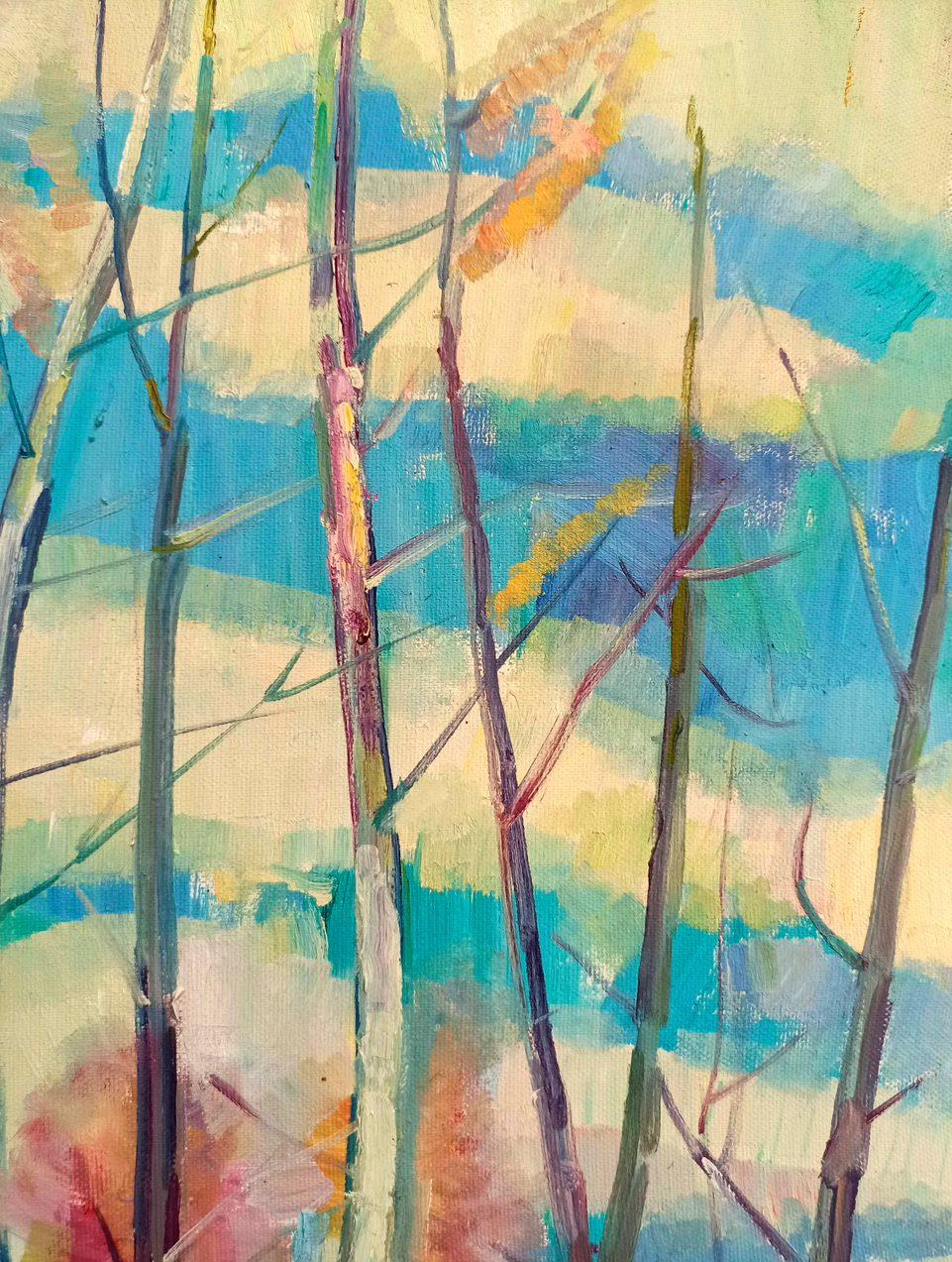 Artist: Peter Tovpev
Work: Original oil painting, handmade artwork, one of a kind 
Medium: Oil on Canvas 
Year: 2023
Style: Post Impressionism
Title: Birches Grove
Size: 31.5