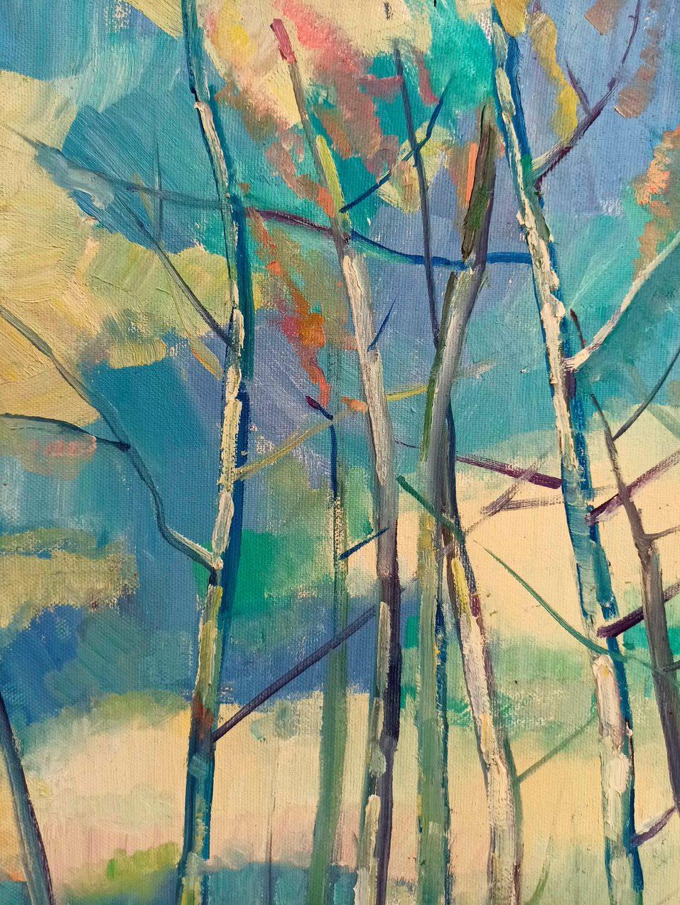 Birches Grove, Trees, Landscape, Original oil Painting, Ready to Hang For Sale 2