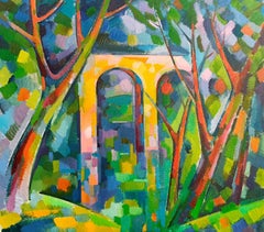 Bridge to the Forest, Postimpressionismus, Original-Ölgemälde in Öl, hängefertig