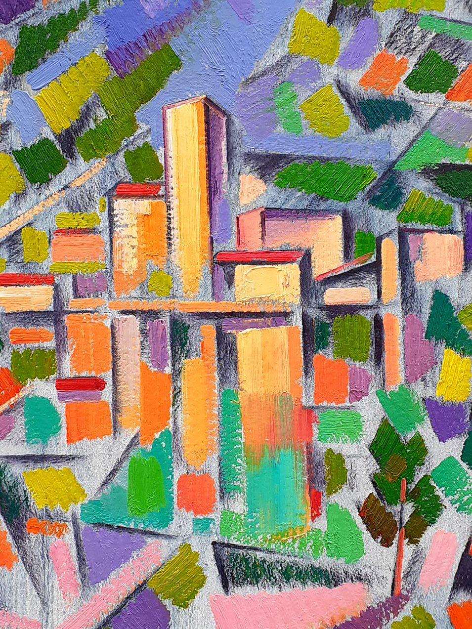City behind the Trees, Original oil Painting, Ready to Hang For Sale 3