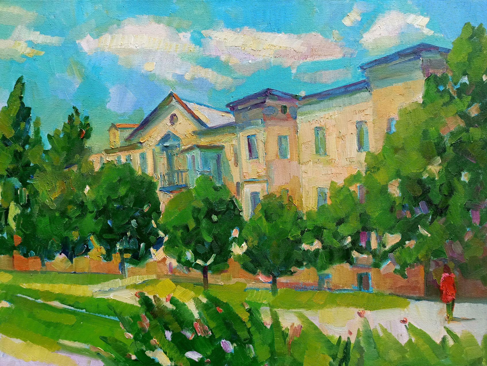 Peter Tovpev Landscape Painting - City Boulevard, Original oil Painting, Ready to Hang