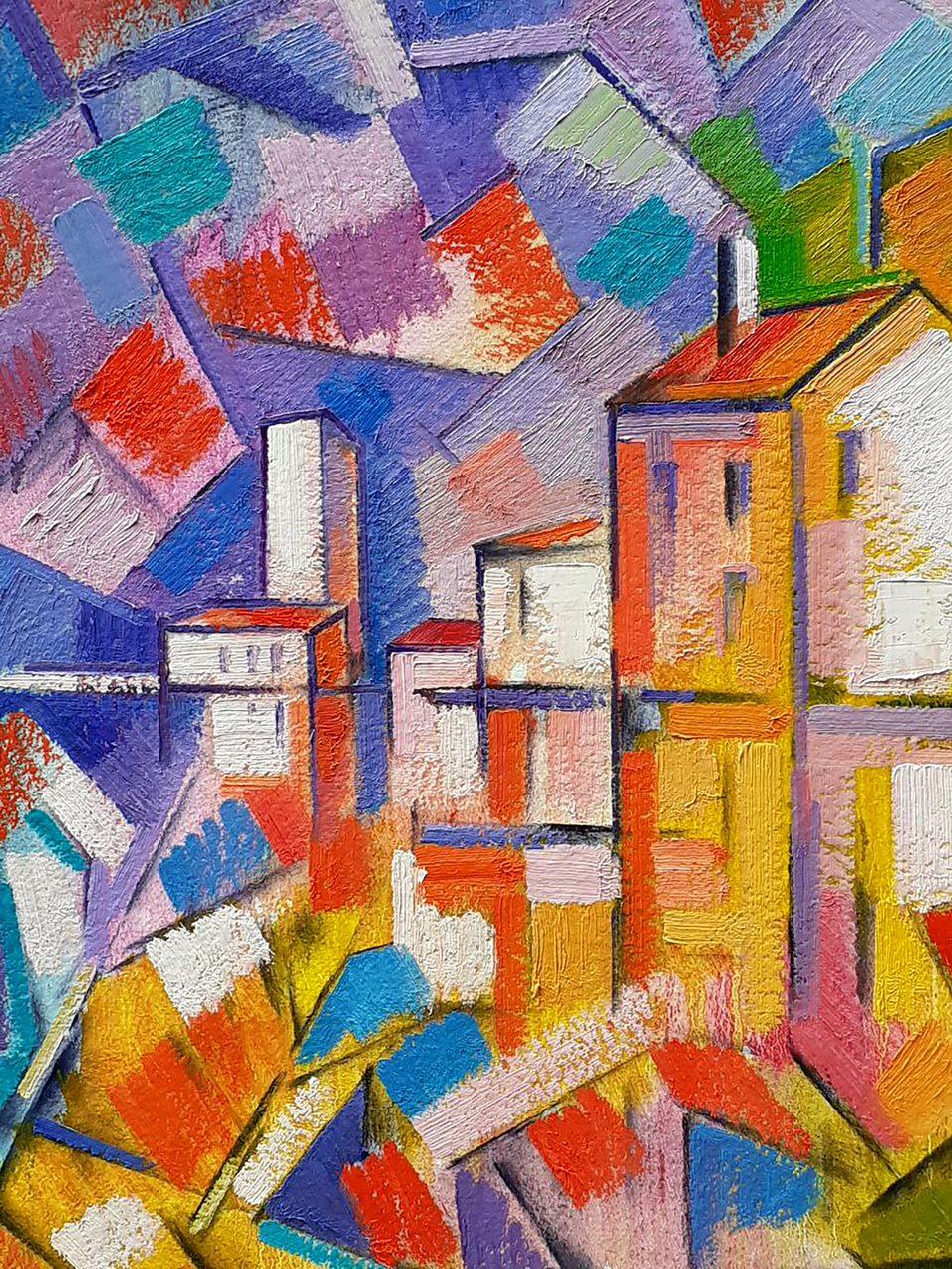 City, Cubism, Original oil Painting, Ready to Hang For Sale 1